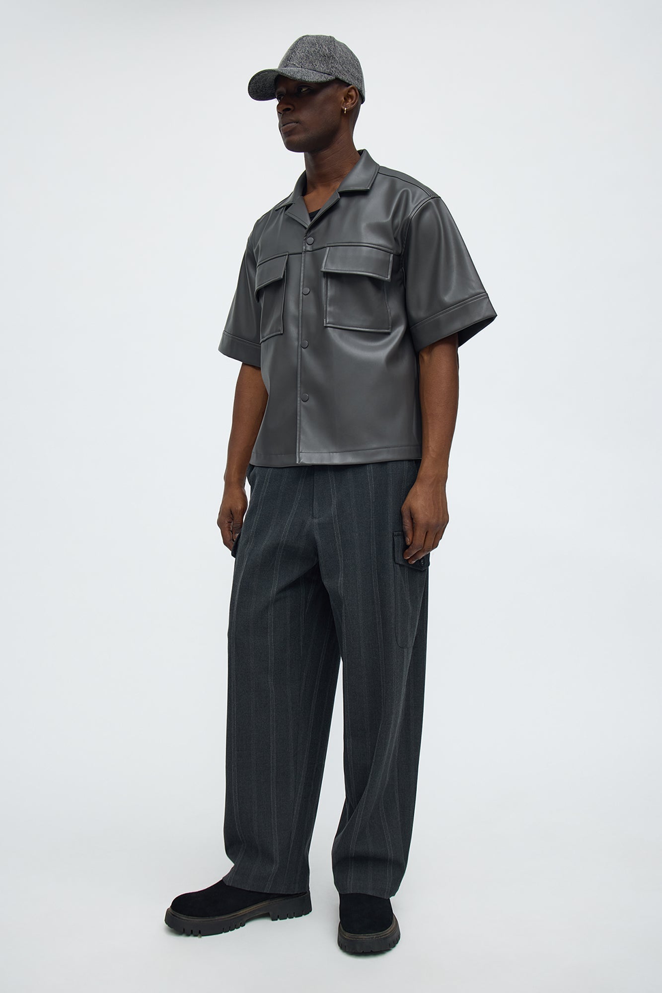 High Stepper Faux Leather Button Up Shirt - Dark Grey Fashion Nova