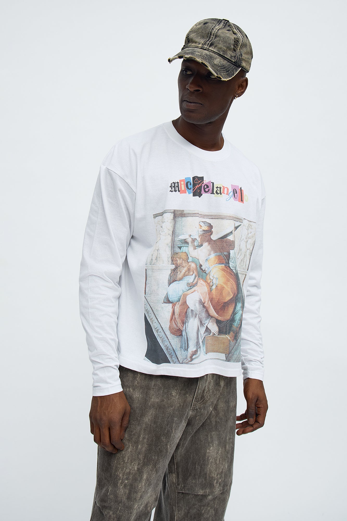 Michelangelo Florence Book Oversized Long Sleeve Tee - White Fashion Nova