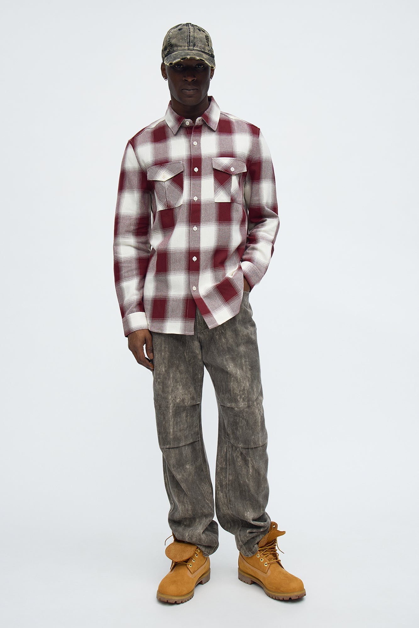 Ice Plaid Flannel Shirt - Burgundy Fashion Nova