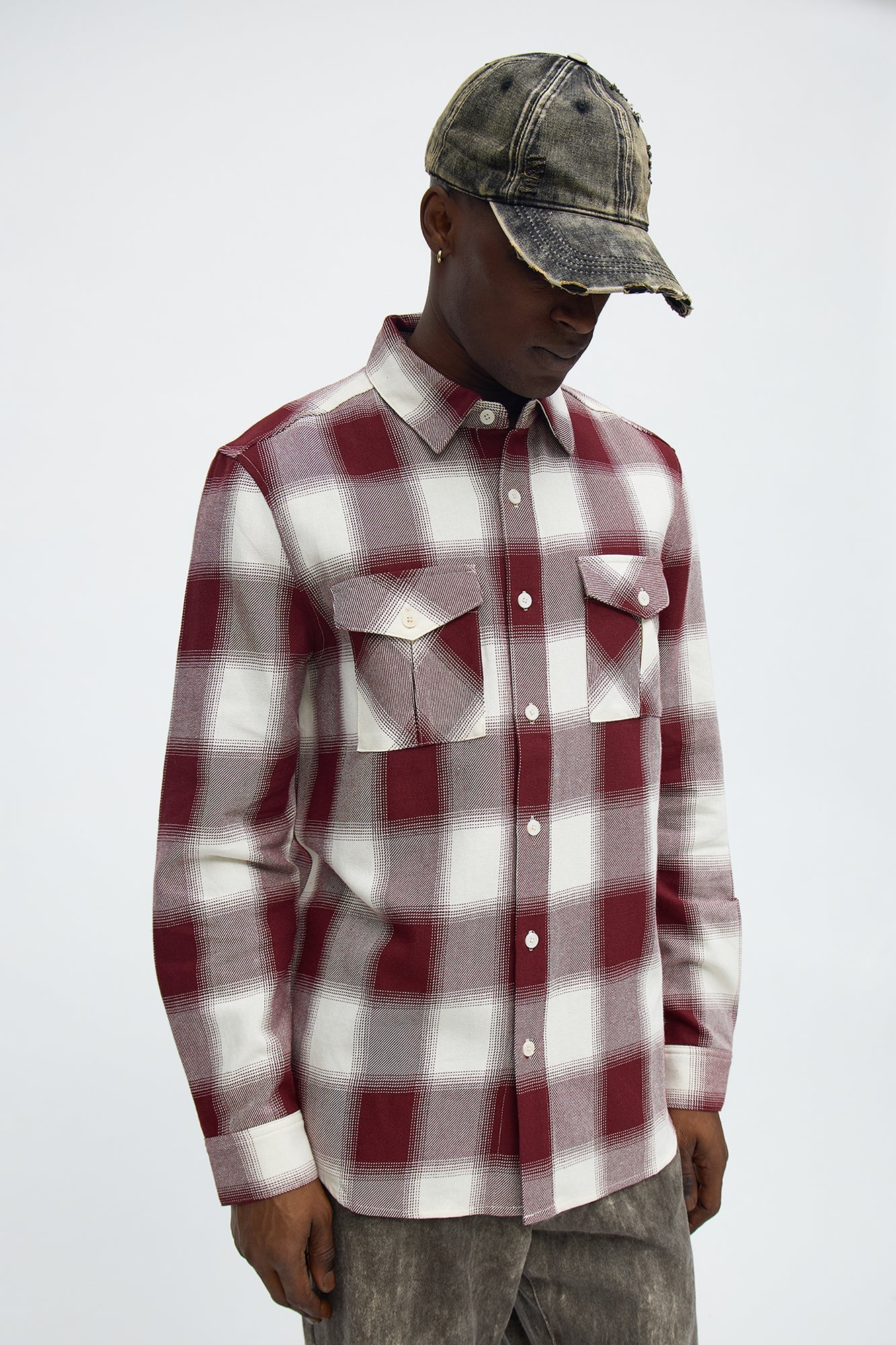 Ice Plaid Flannel Shirt - Burgundy Fashion Nova