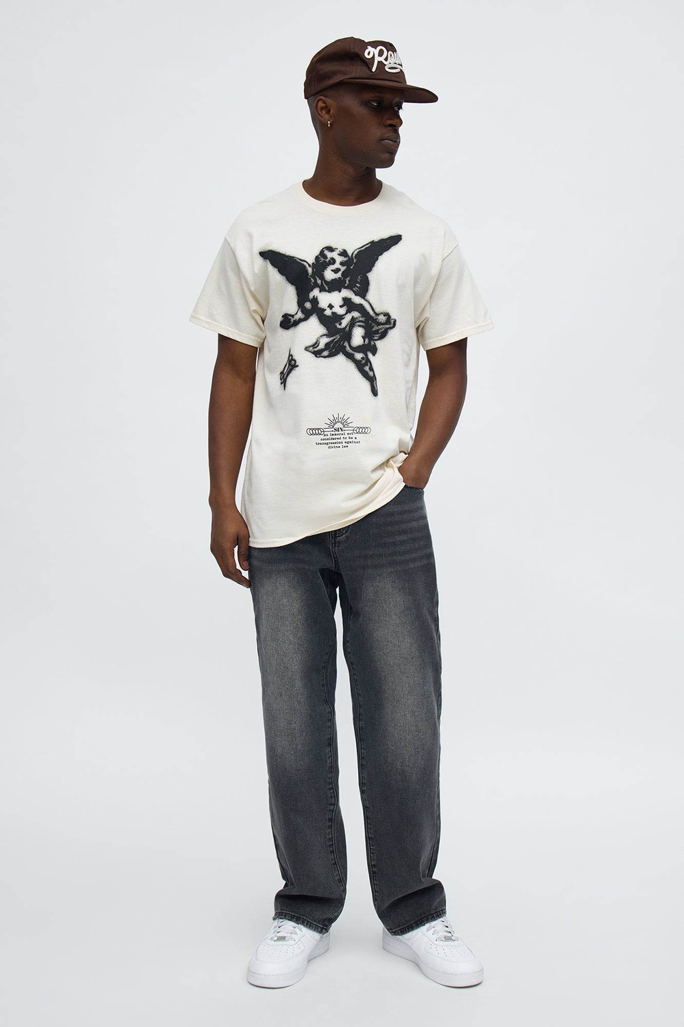Angelic Stencil Oversized Short Sleeve Tee - Natural Fashion Nova