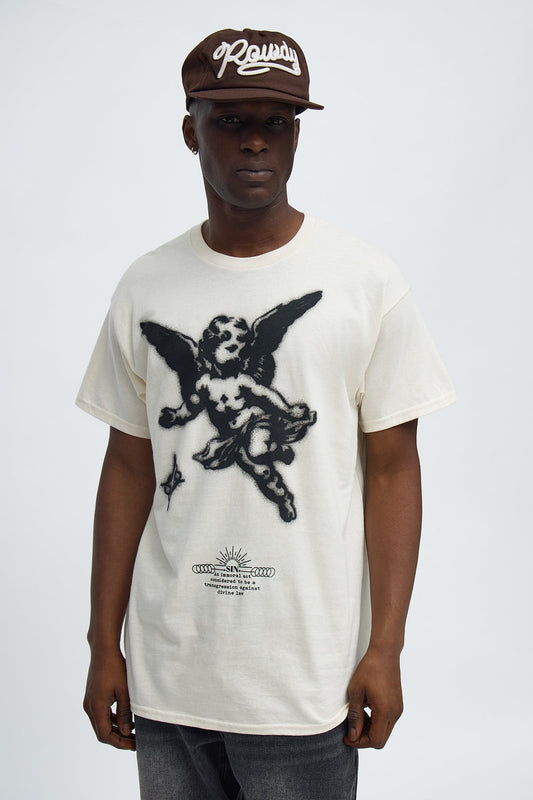 Angelic Stencil Oversized Short Sleeve Tee - Natural Fashion Nova
