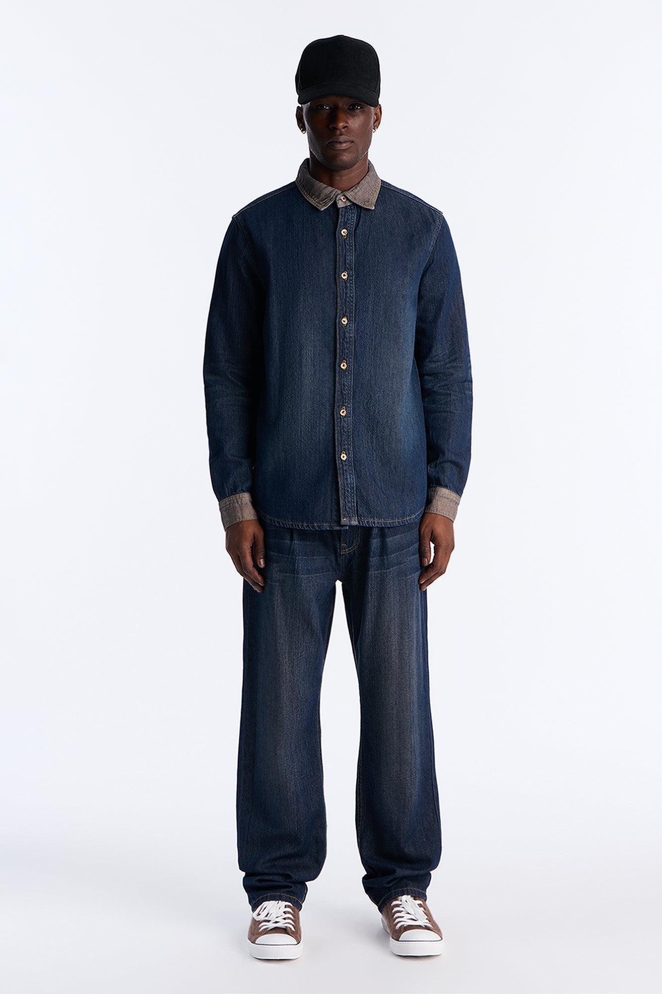 Dual Tone Denim Shirt - Indigo Fashion Nova