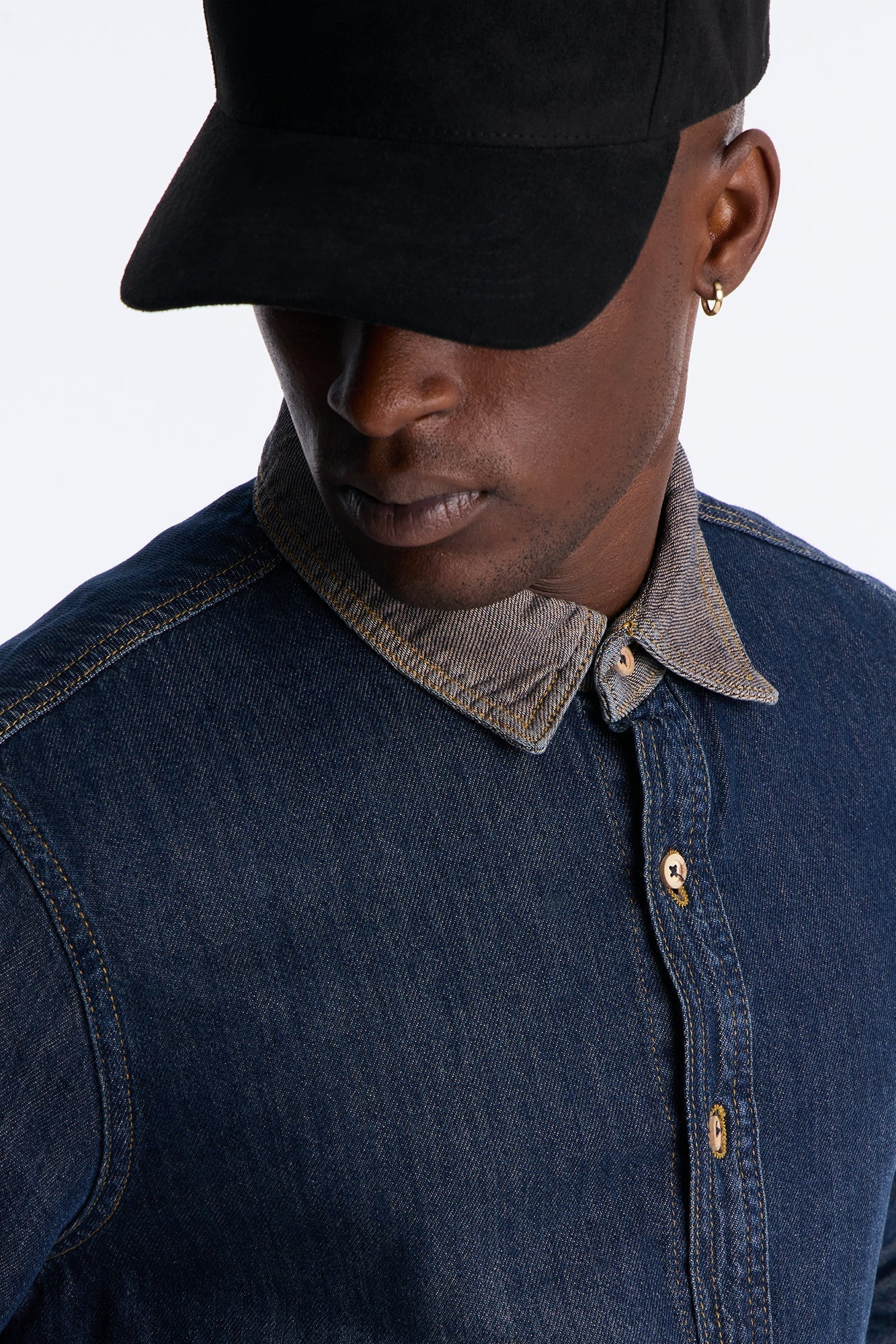 Dual Tone Denim Shirt - Indigo Fashion Nova