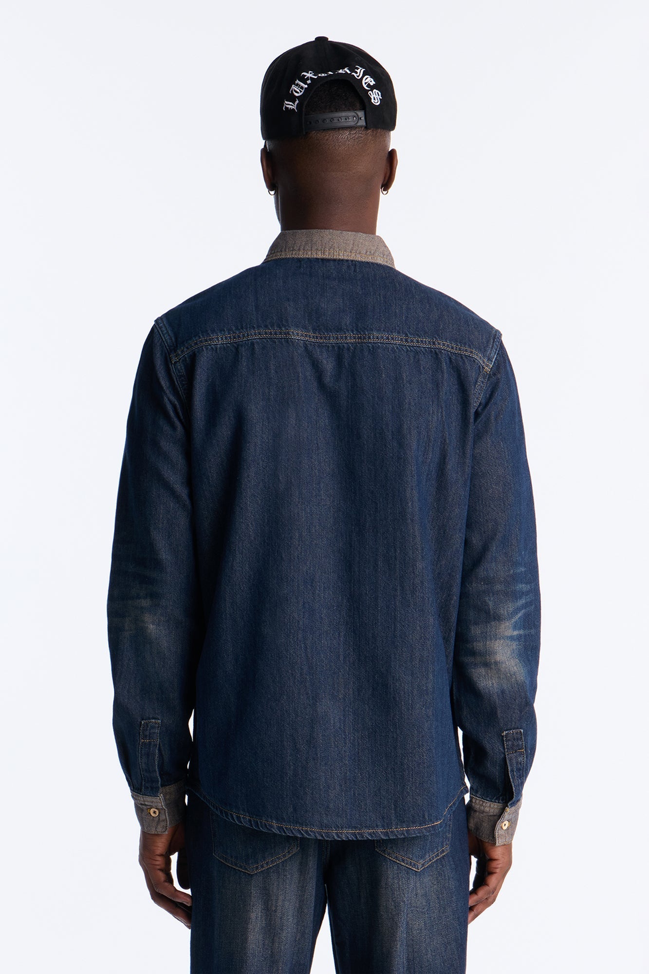 Dual Tone Denim Shirt - Indigo Fashion Nova