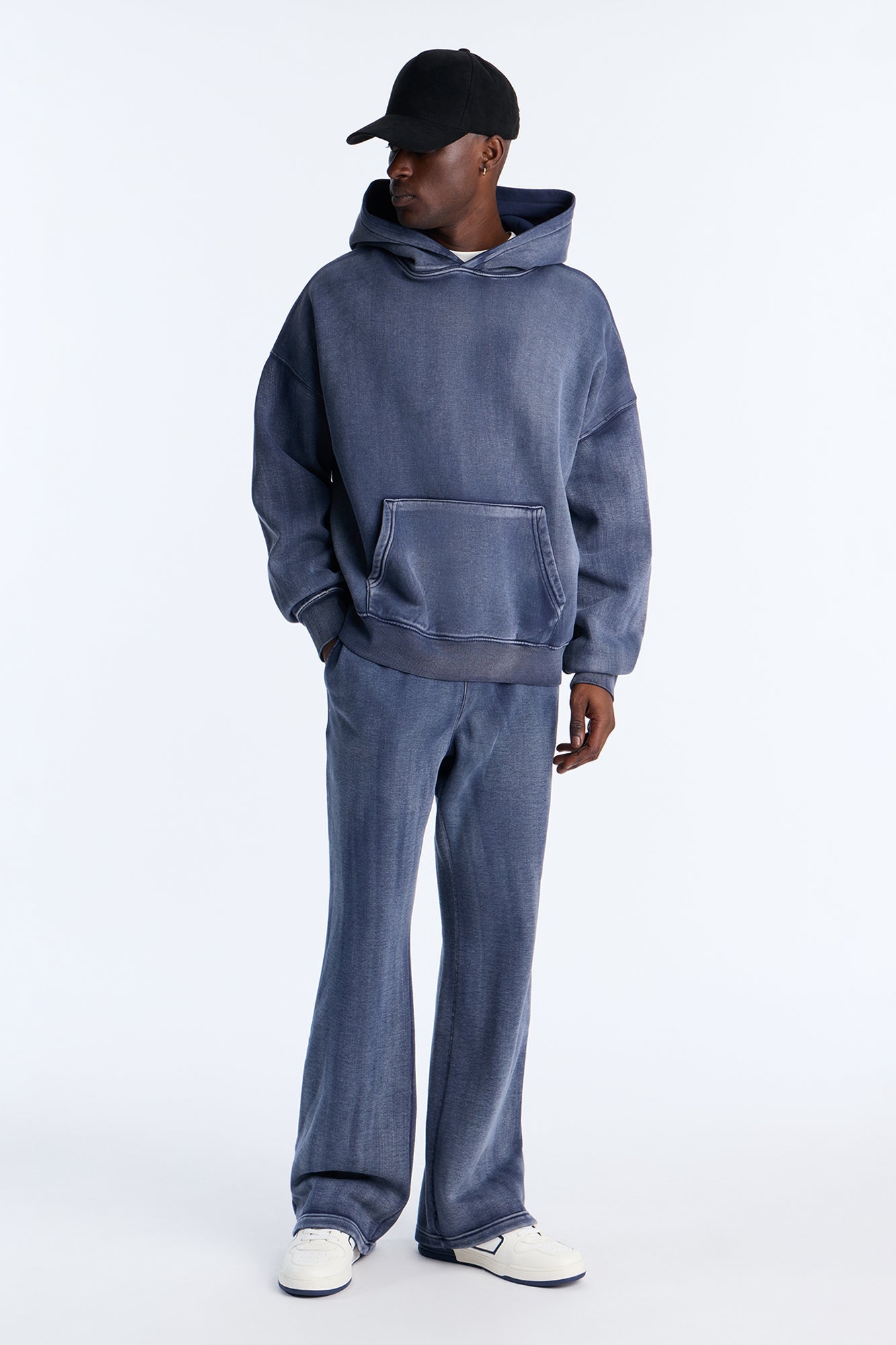 Acid Wash Heavyweight Slim Flare Sweatpants - Navy Fashion Nova