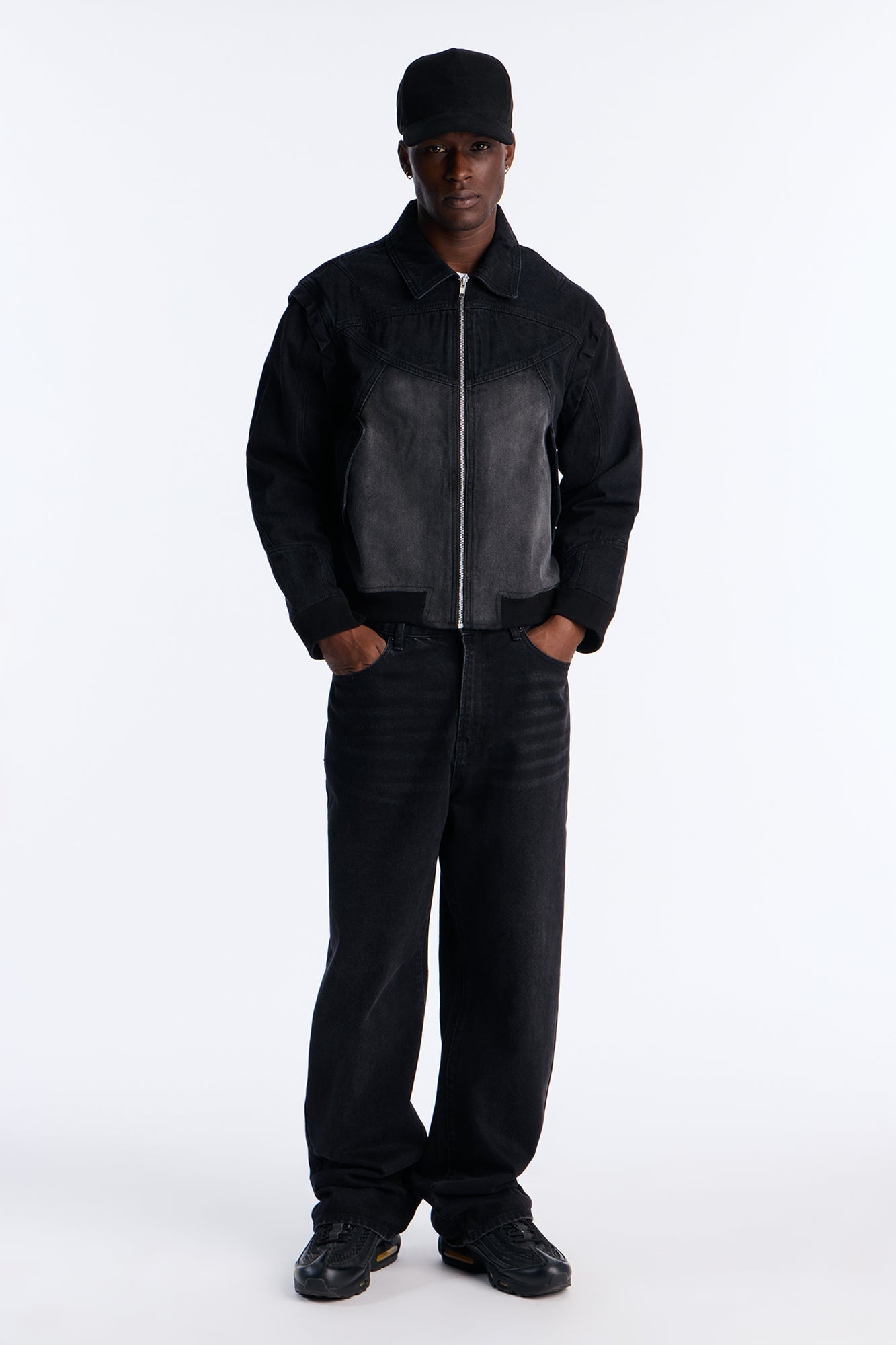 Paneled Denim Bomber Jacket - Black Wash Fashion Nova