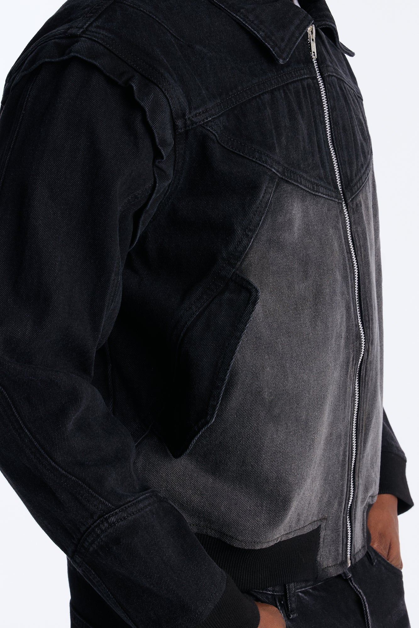 Paneled Denim Bomber Jacket - Black Wash Fashion Nova