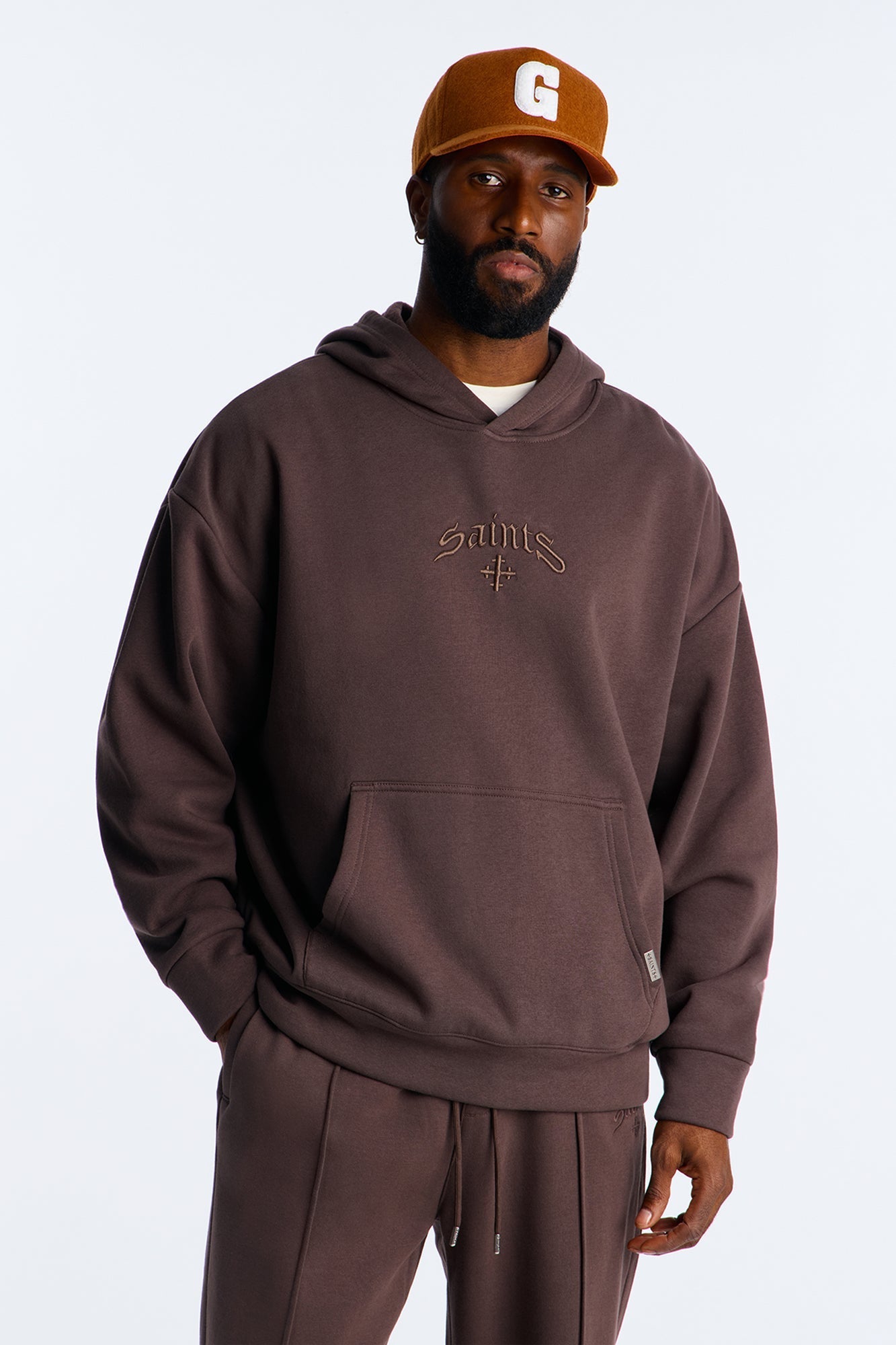 Saints Studio Embroidered Hoodie - Chocolate Fashion Nova