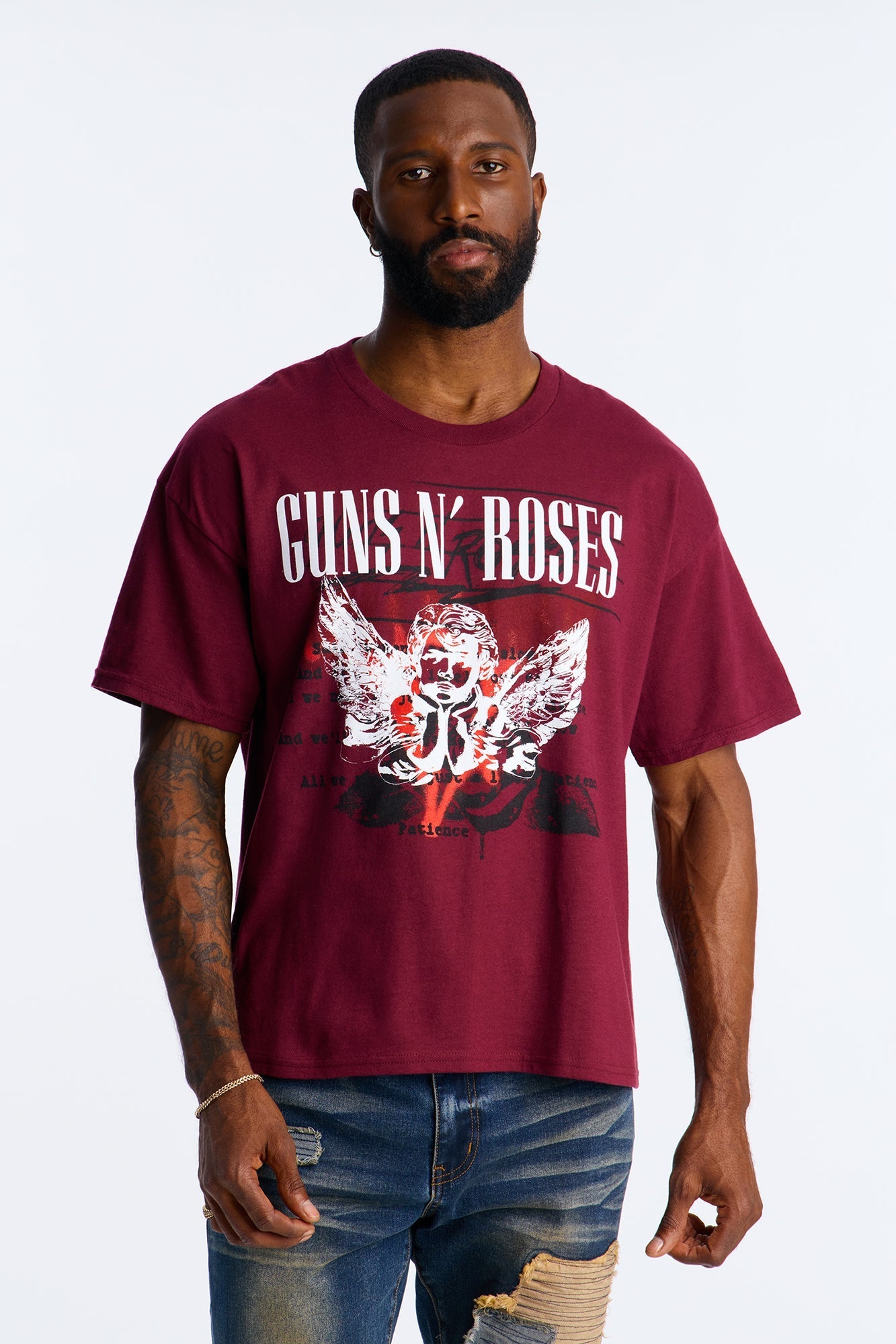 Guns N Roses Patience Oversized Short Sleeve Tee - Burgundy Fashion Nova