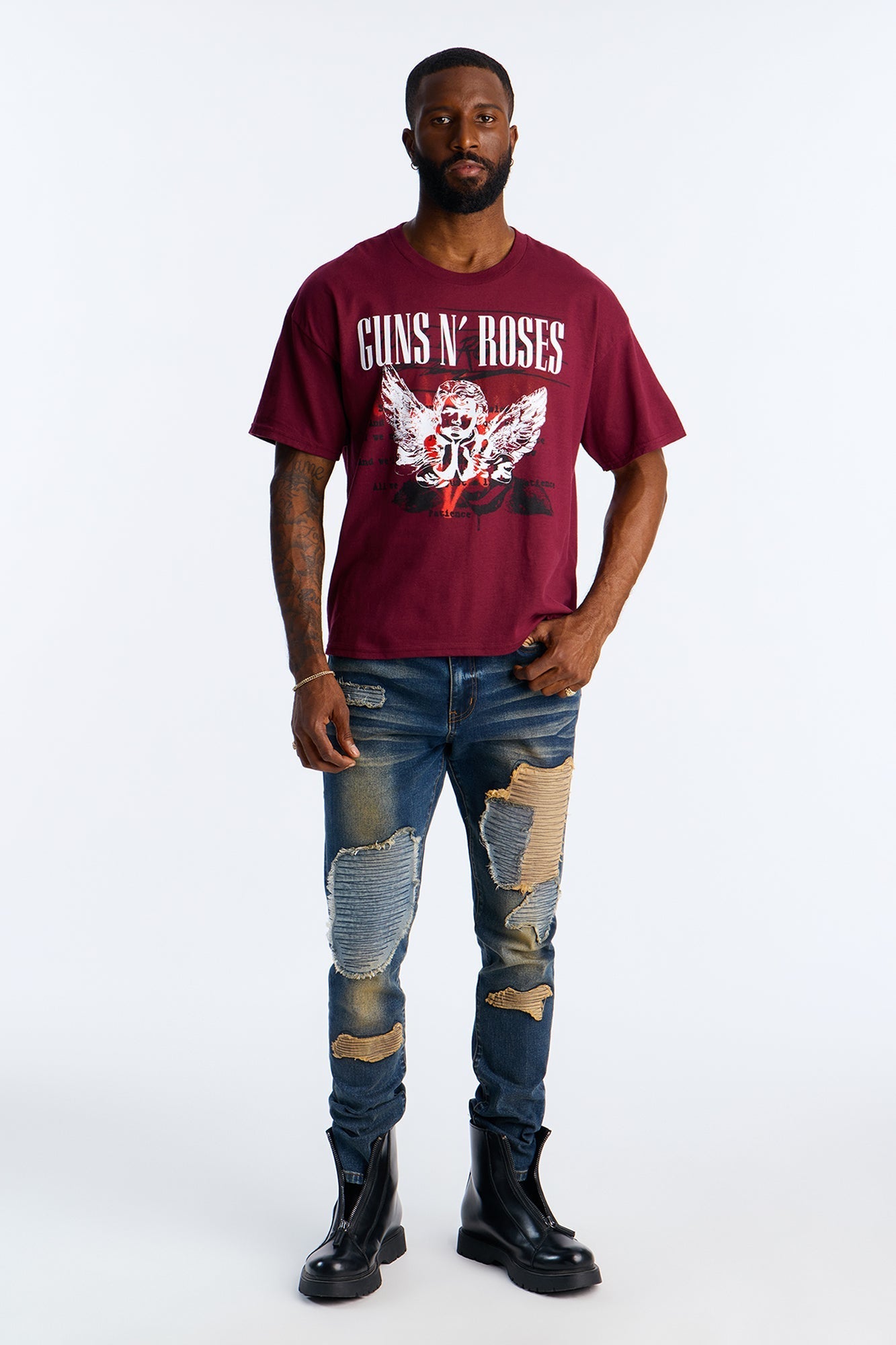 Guns N Roses Patience Oversized Short Sleeve Tee - Burgundy Fashion Nova