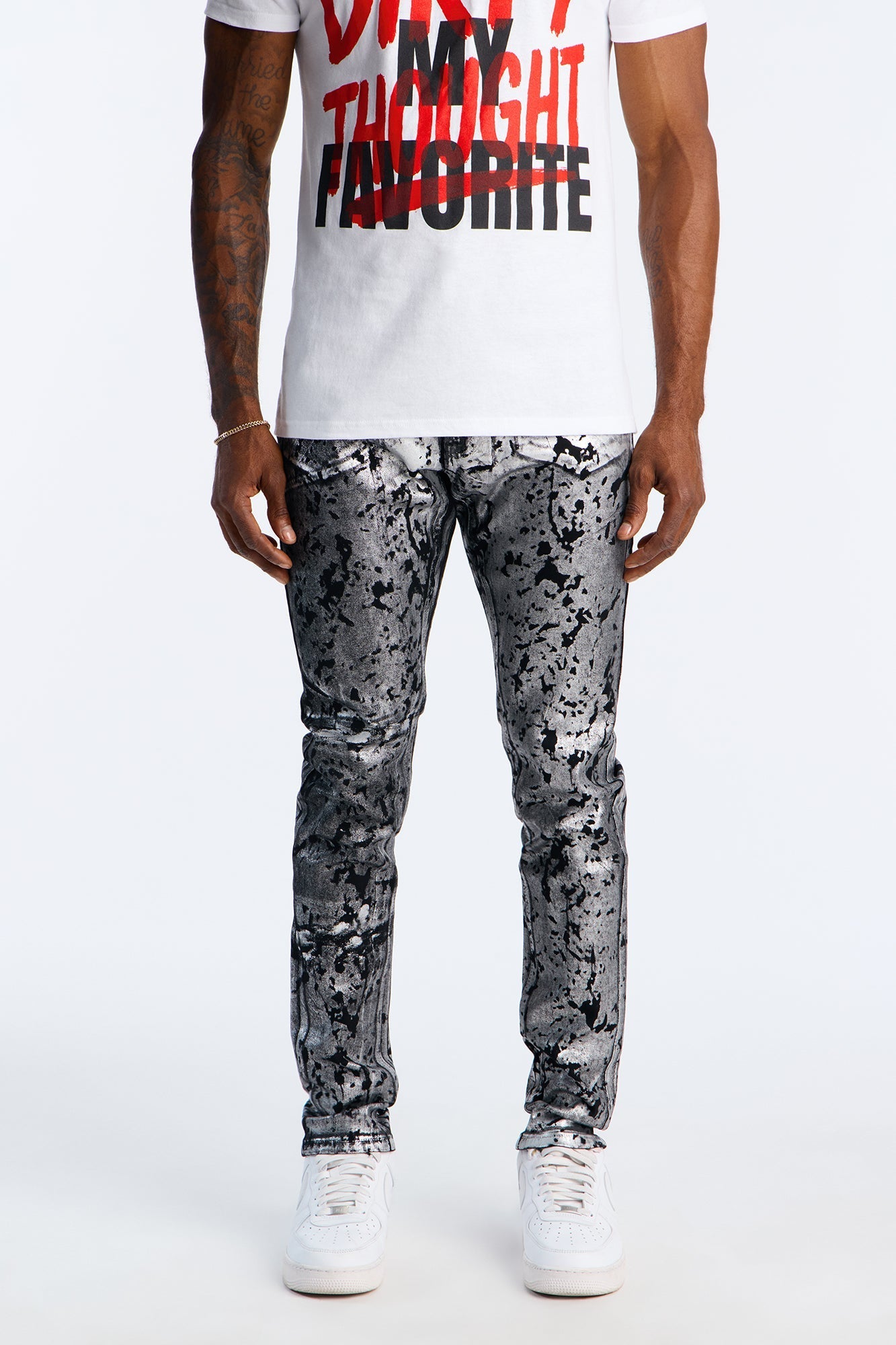 Stacked Skinny Chrome Dripped Jean - Black/combo Fashion Nova