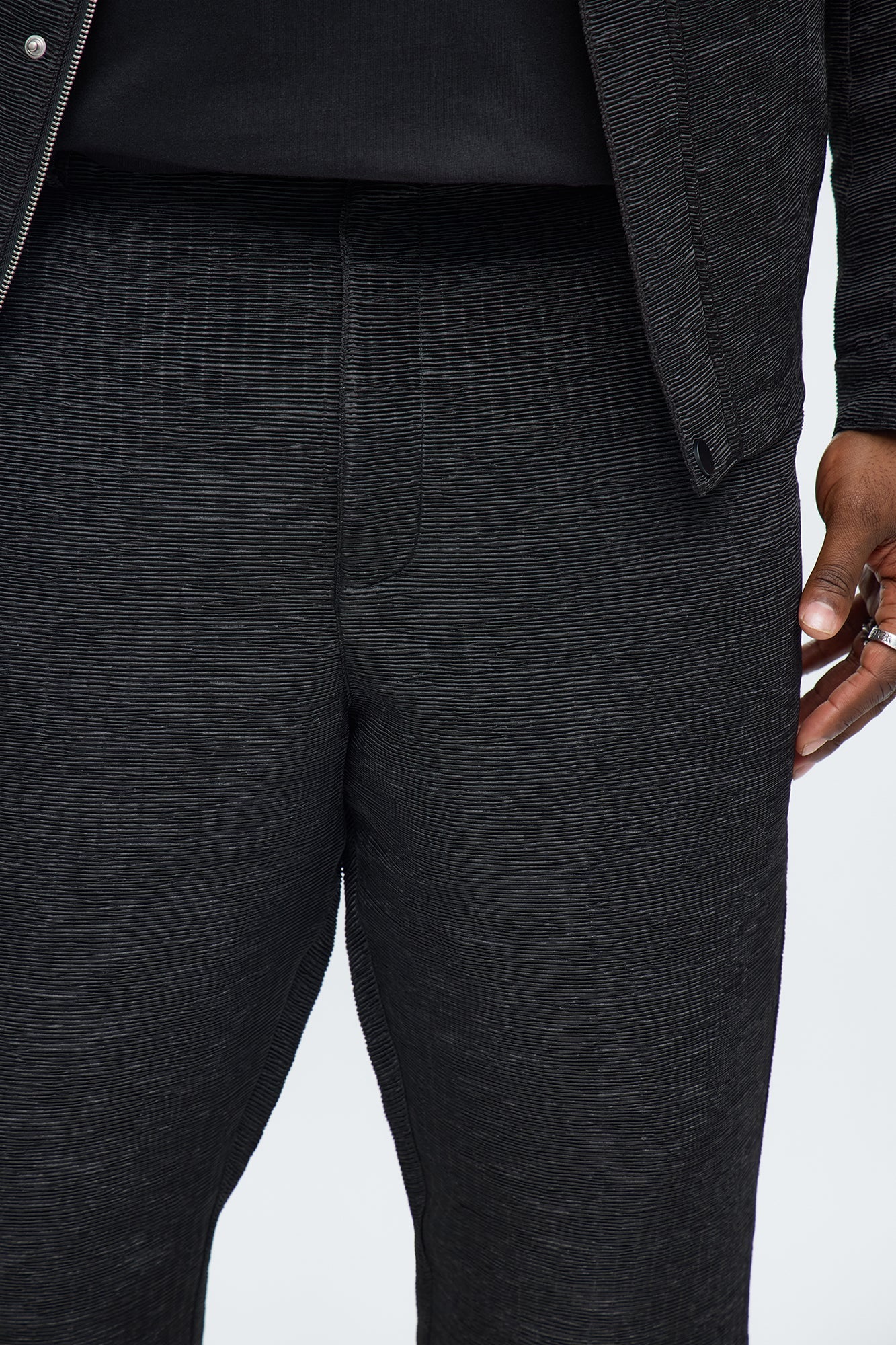 Stacked Straight Flare Textured Michael Slit Pant - Black Fashion Nova