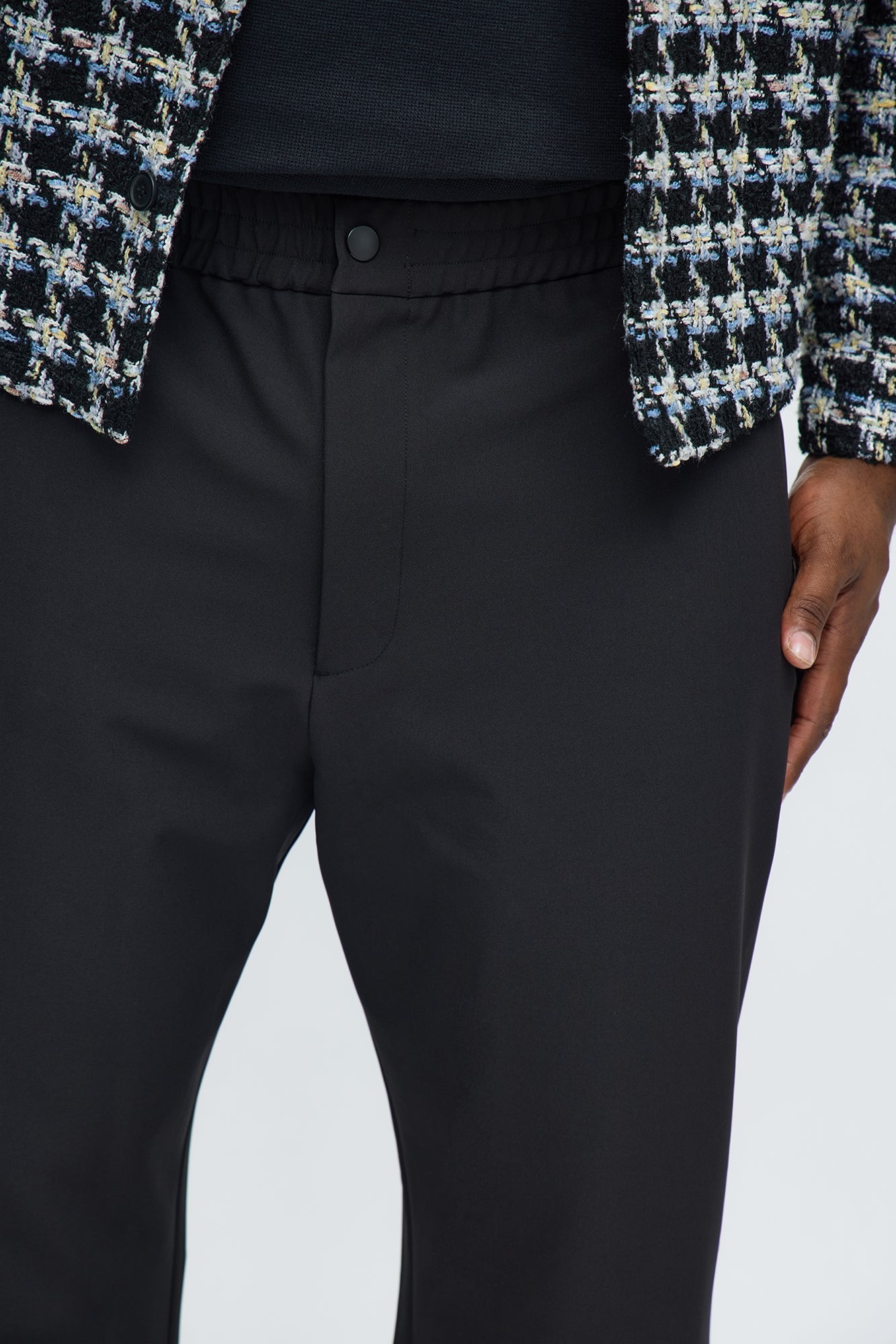 Straight Riven Elastic Waist Tech Pant - Black Fashion Nova