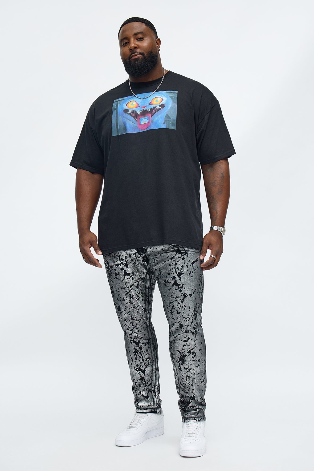 Stacked Skinny Chrome Dripped Jean - Black/combo Fashion Nova