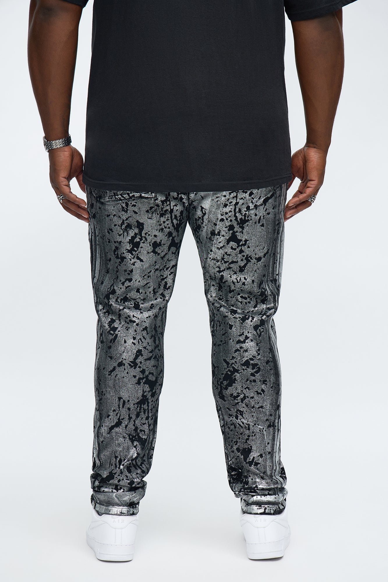 Stacked Skinny Chrome Dripped Jean - Black/combo Fashion Nova