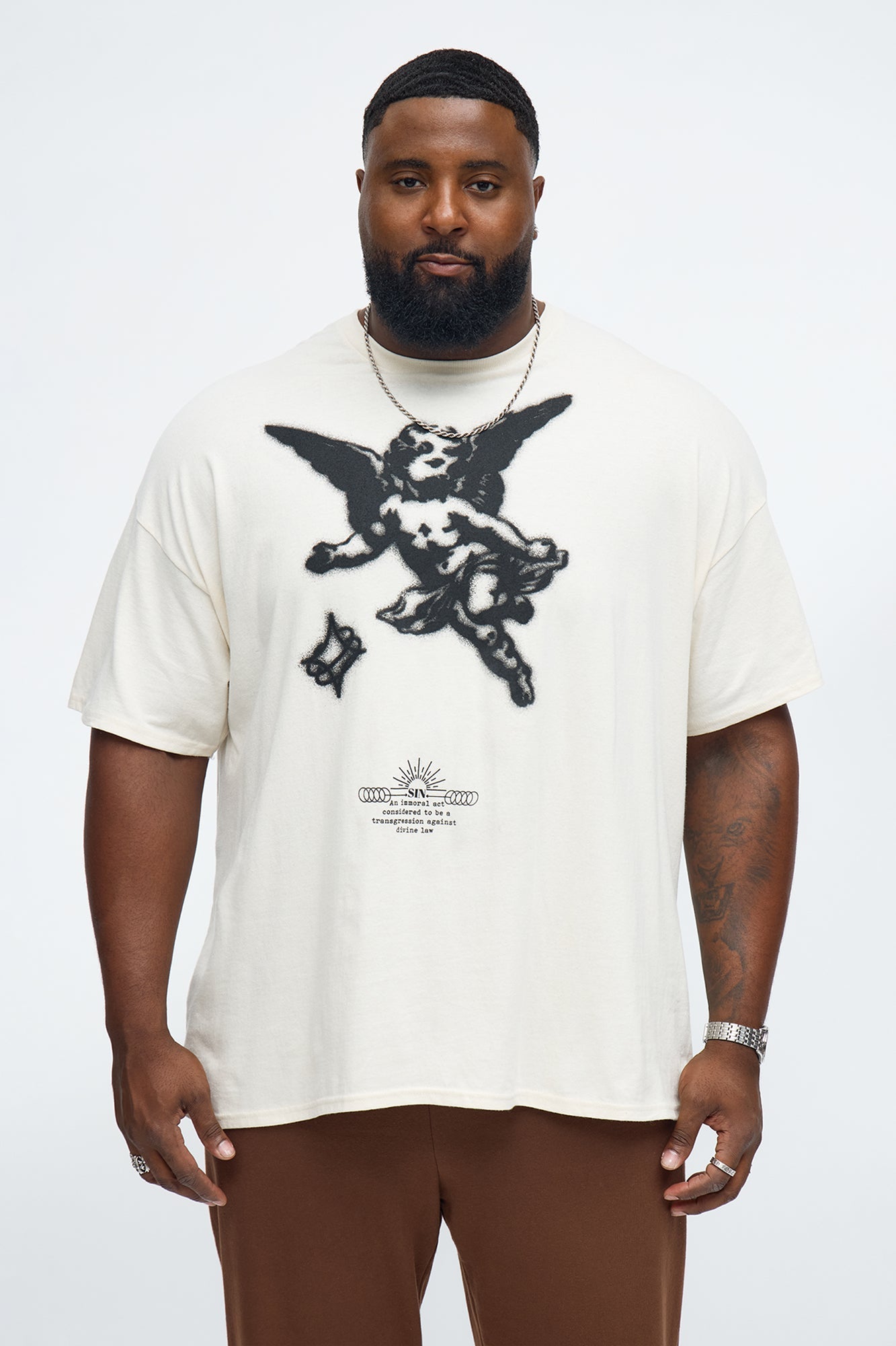 Angelic Stencil Oversized Short Sleeve Tee - Natural Fashion Nova