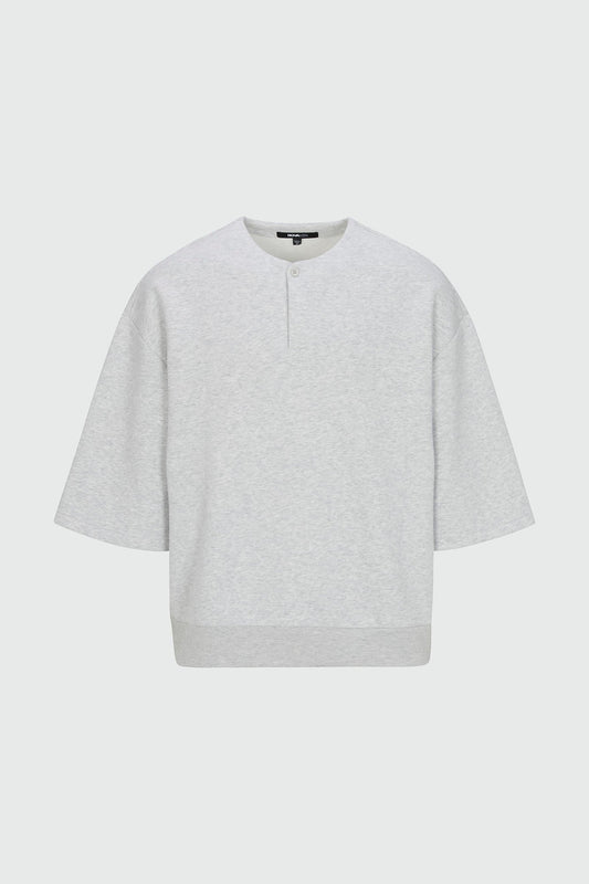 410 Relaxed Short Sleeve Henley Sweatshirt - Heather Grey Fashion Nova