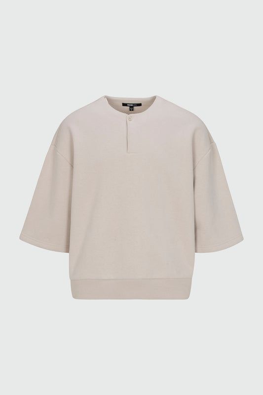410 Relaxed Short Sleeve Henley Sweatshirt - Sand Fashion Nova