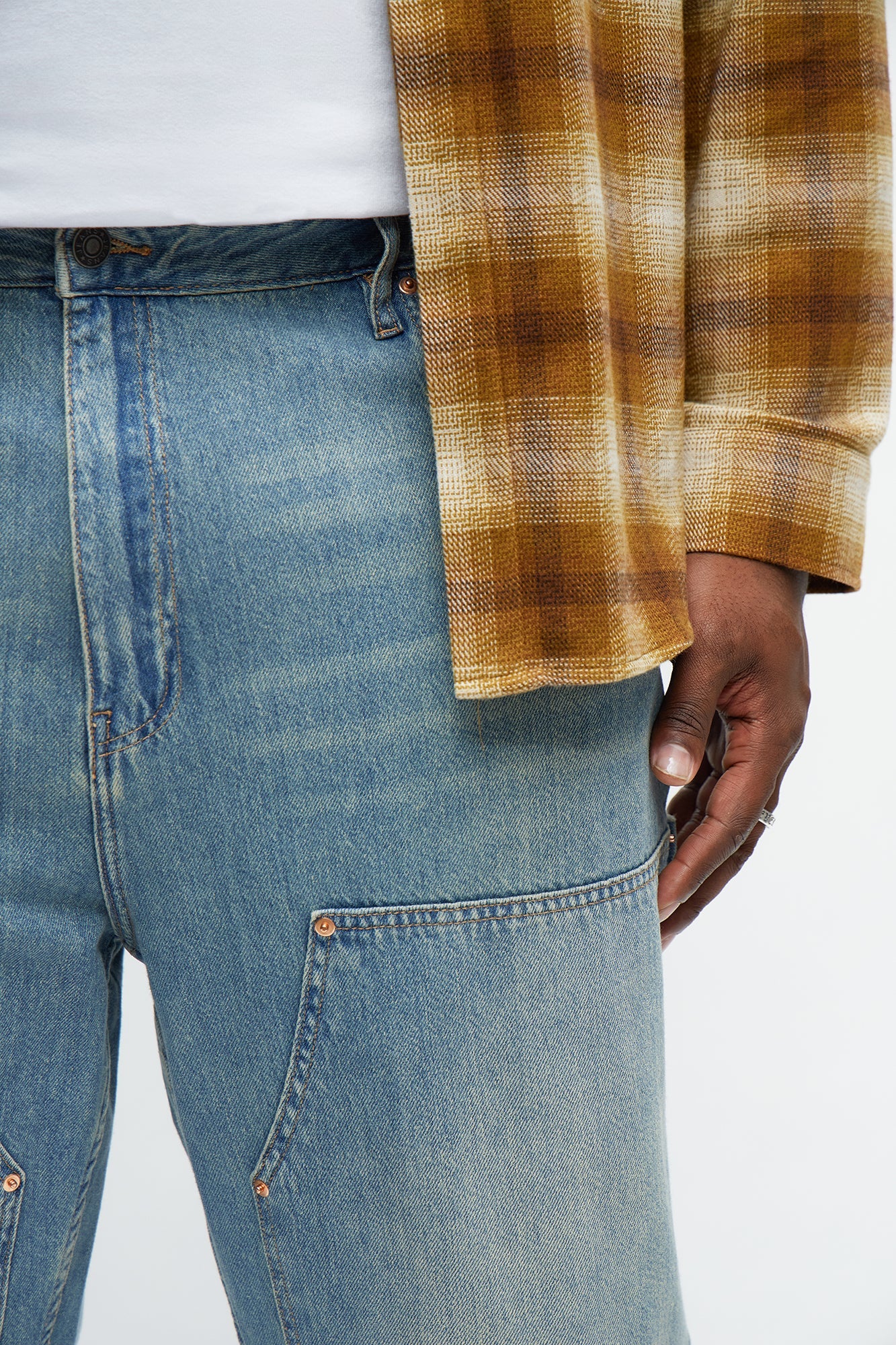 Baggy Double Knee Jean - Medium Blue Wash Fashion Nova