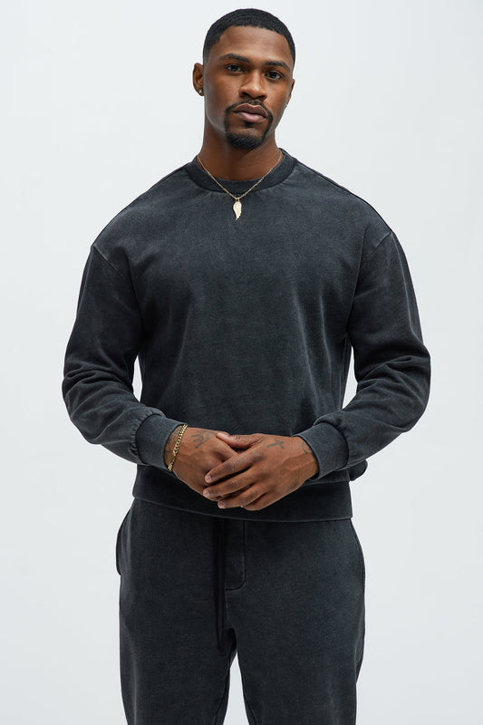 Tyson Heavy Wash Crewneck Sweatshirt - Black Wash Fashion Nova