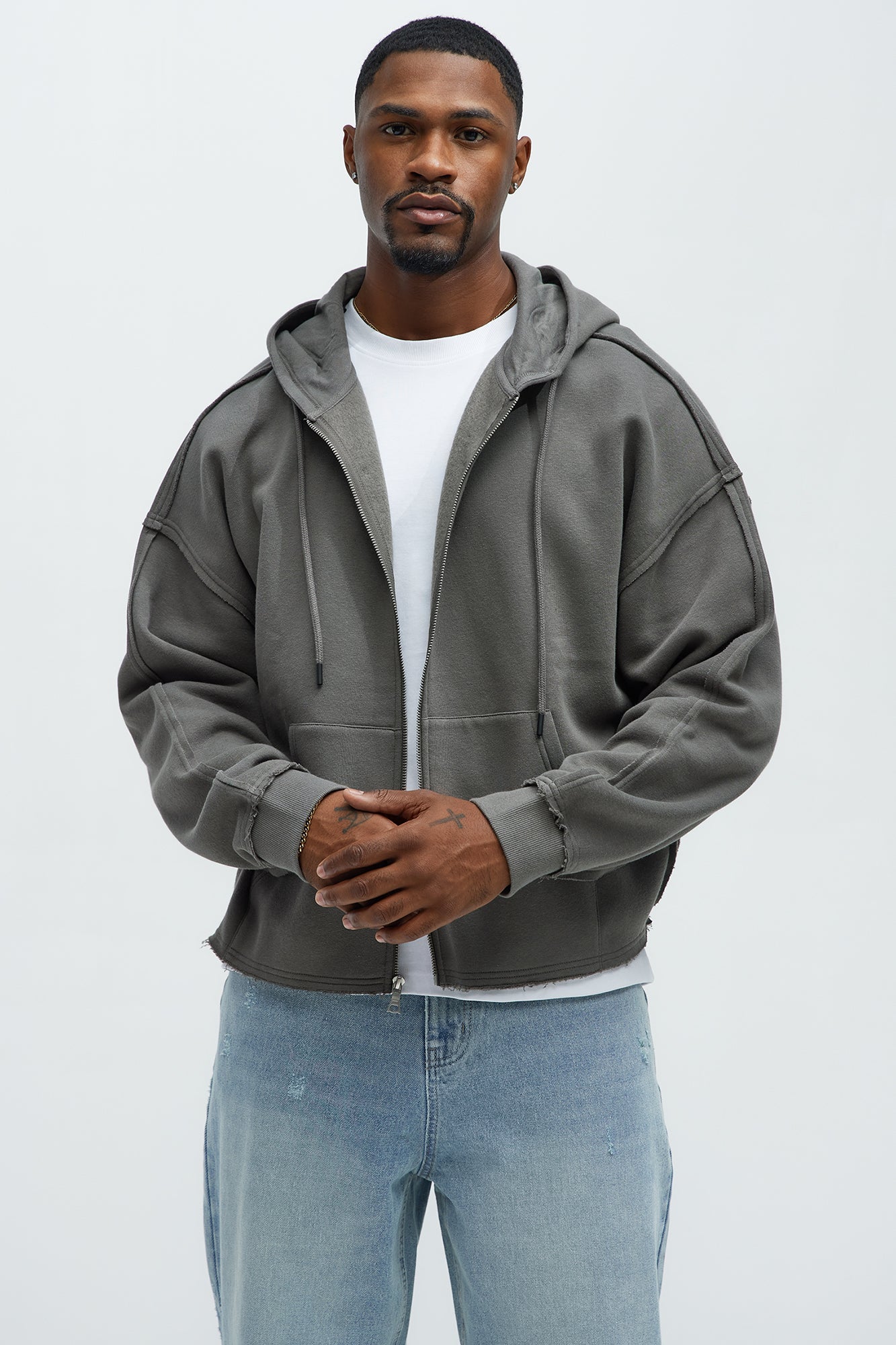 Tyson Oversized Cropped Zip Up Hoodie - Grey Fashion Nova
