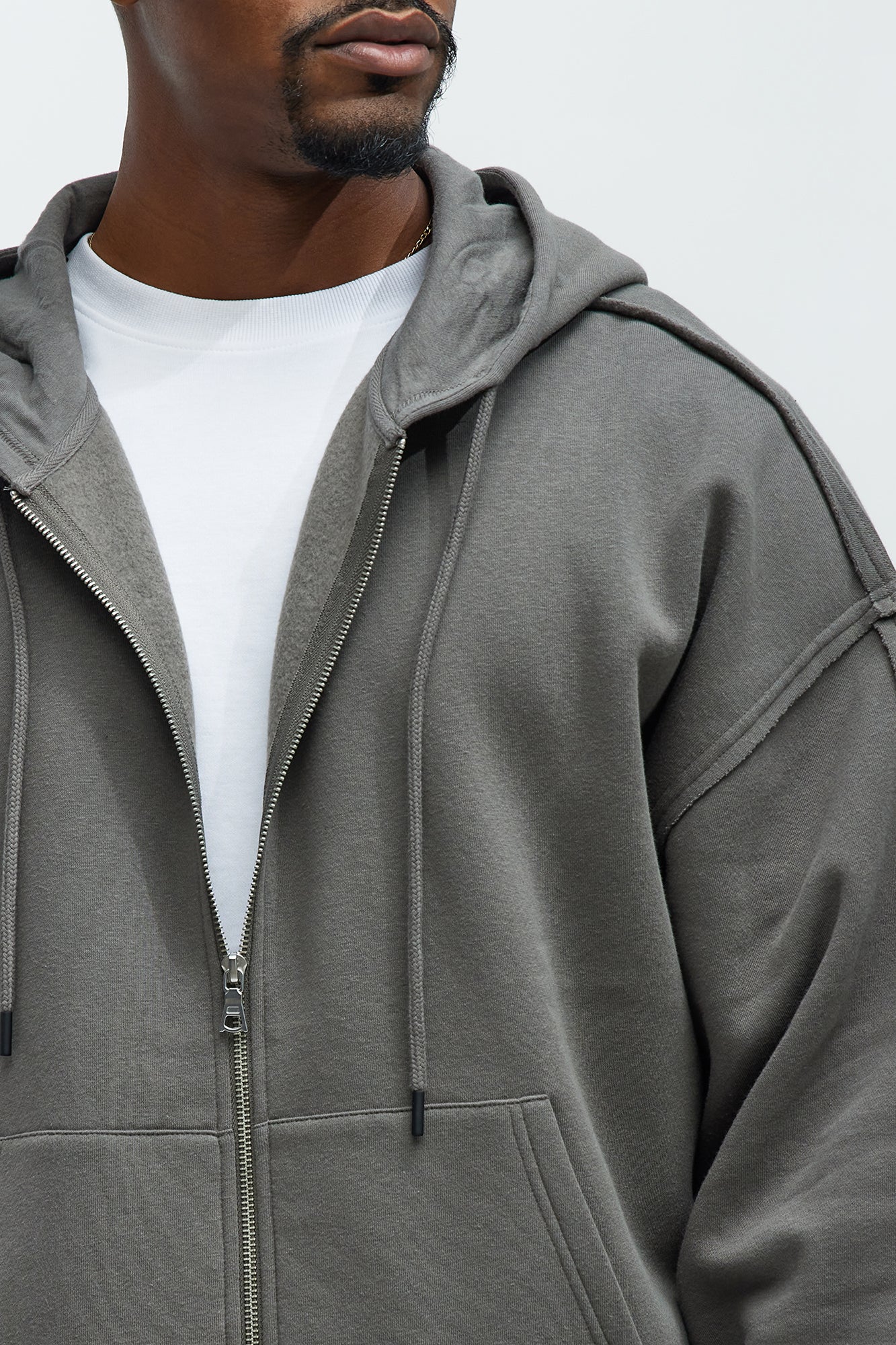 Tyson Oversized Cropped Zip Up Hoodie - Grey Fashion Nova