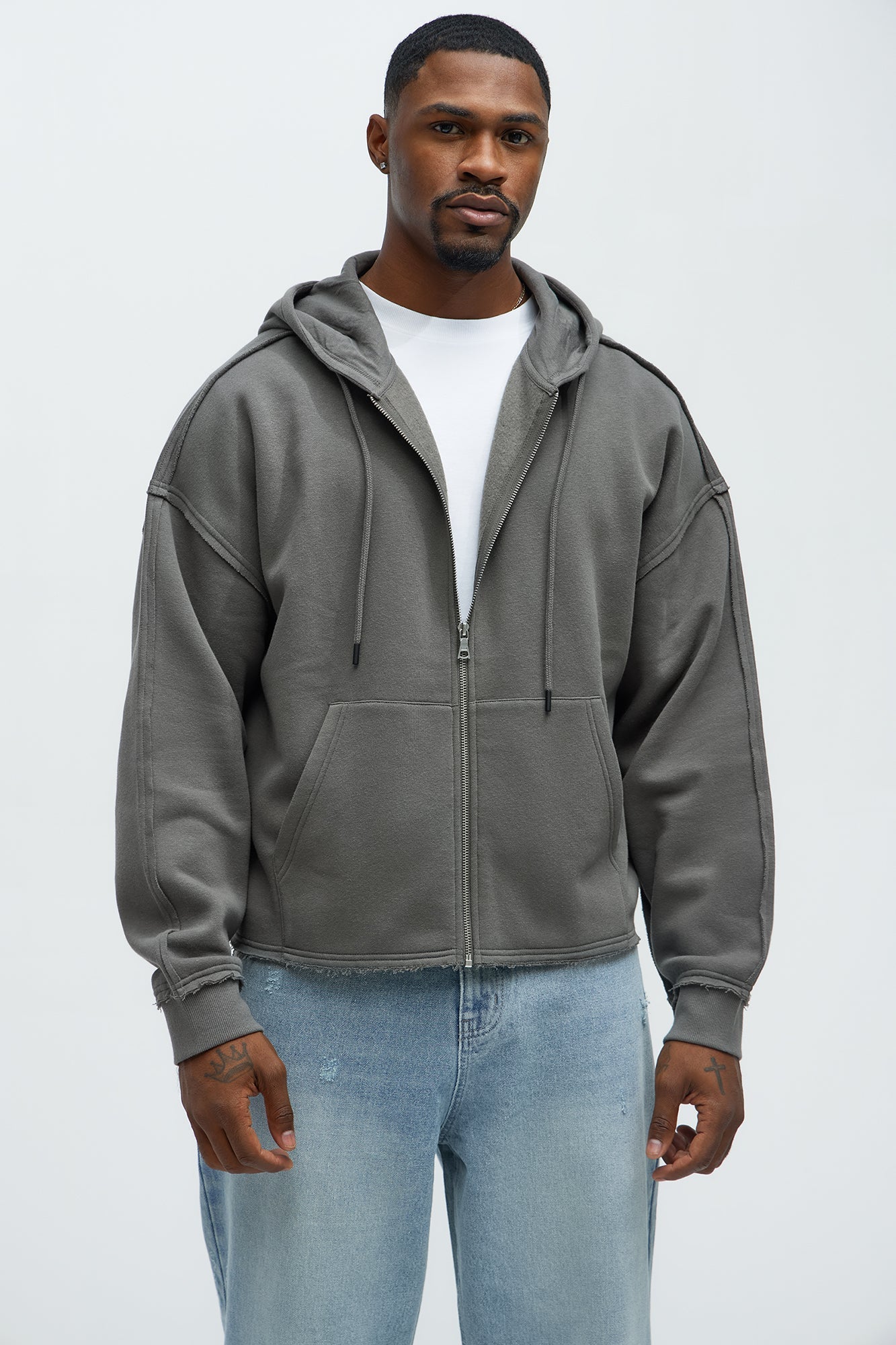Tyson Oversized Cropped Zip Up Hoodie - Grey Fashion Nova
