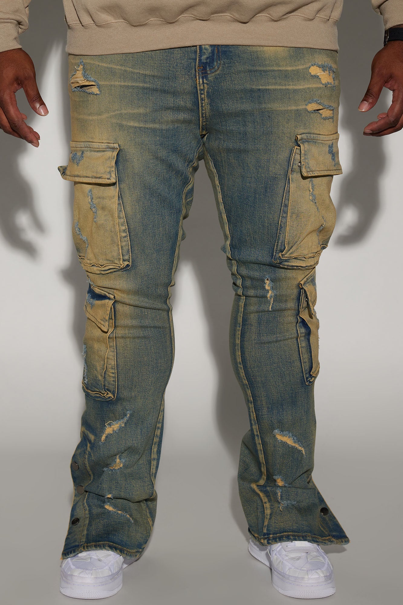 On The Set Stacked Skinny Snap Flare Jeans - Vintage Wash Fashion Nova