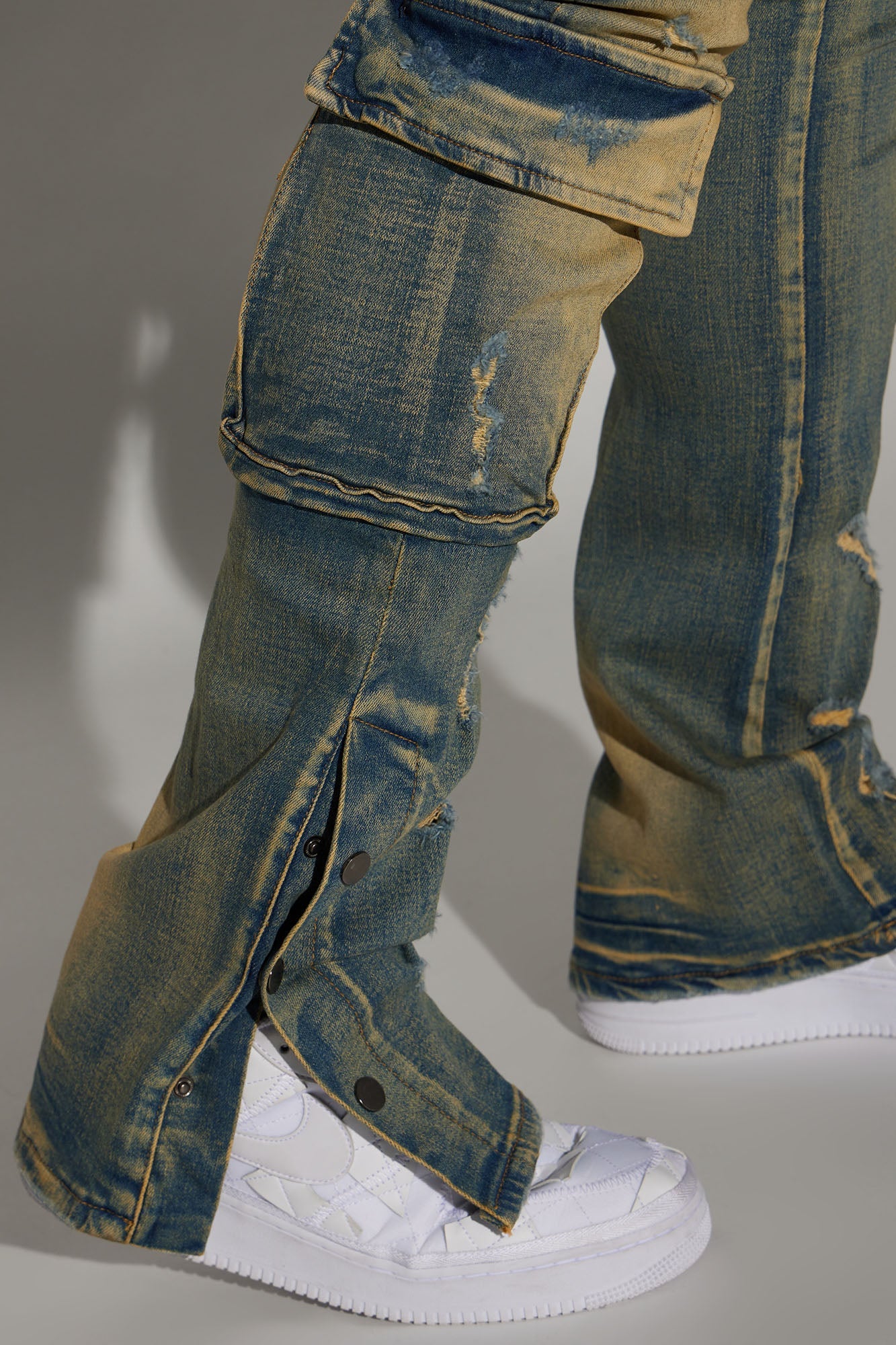 On The Set Stacked Skinny Snap Flare Jeans - Vintage Wash Fashion Nova