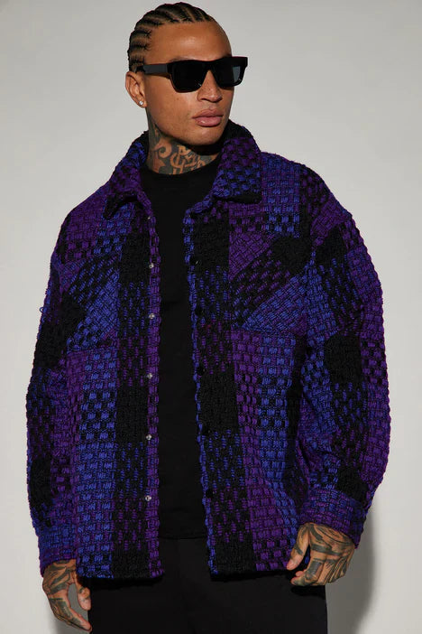 Beverly Tweed Shacket - Purple/combo Fashion Nova