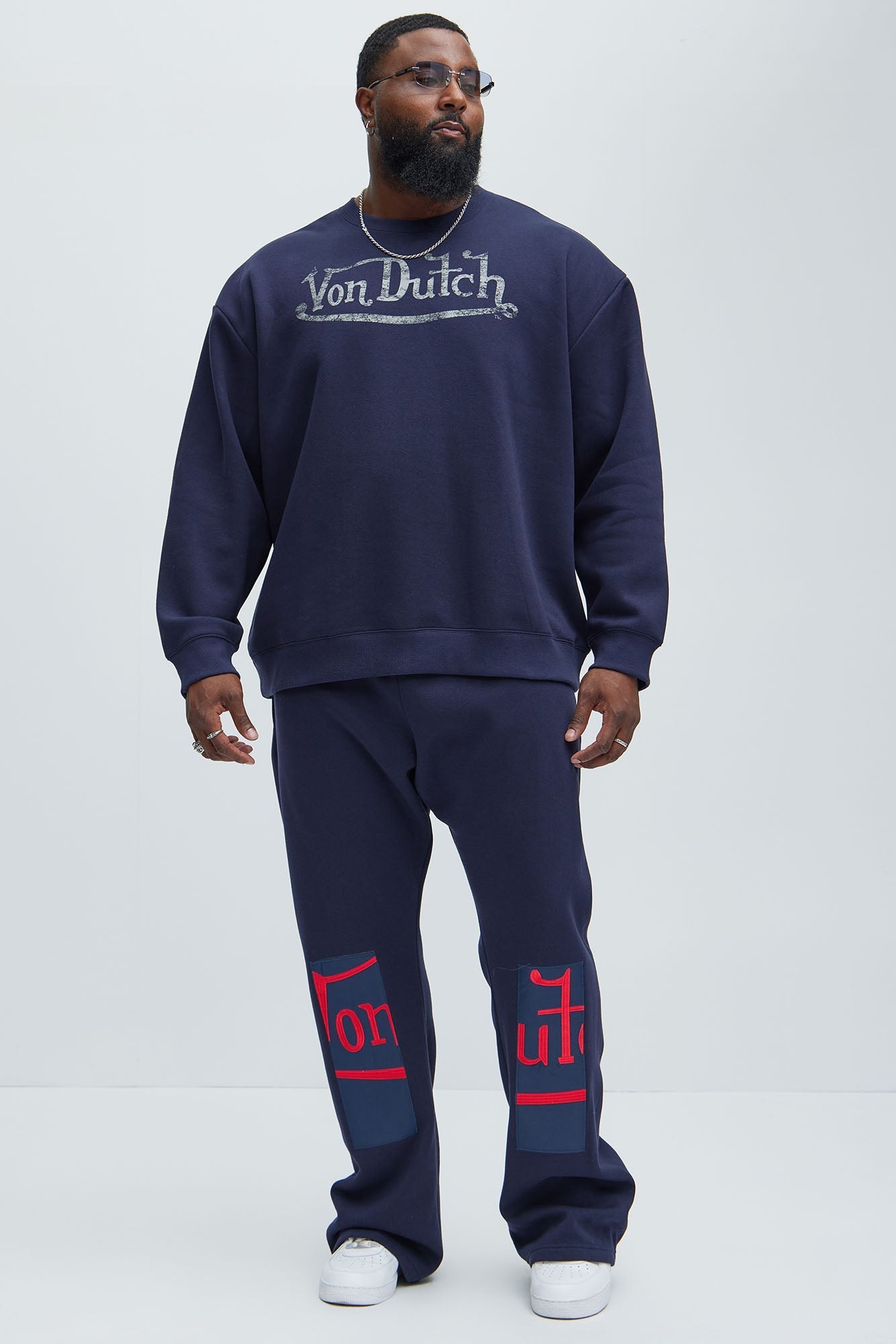 Von Dutch Split Flared Sweatpants - Navy Fashion Nova