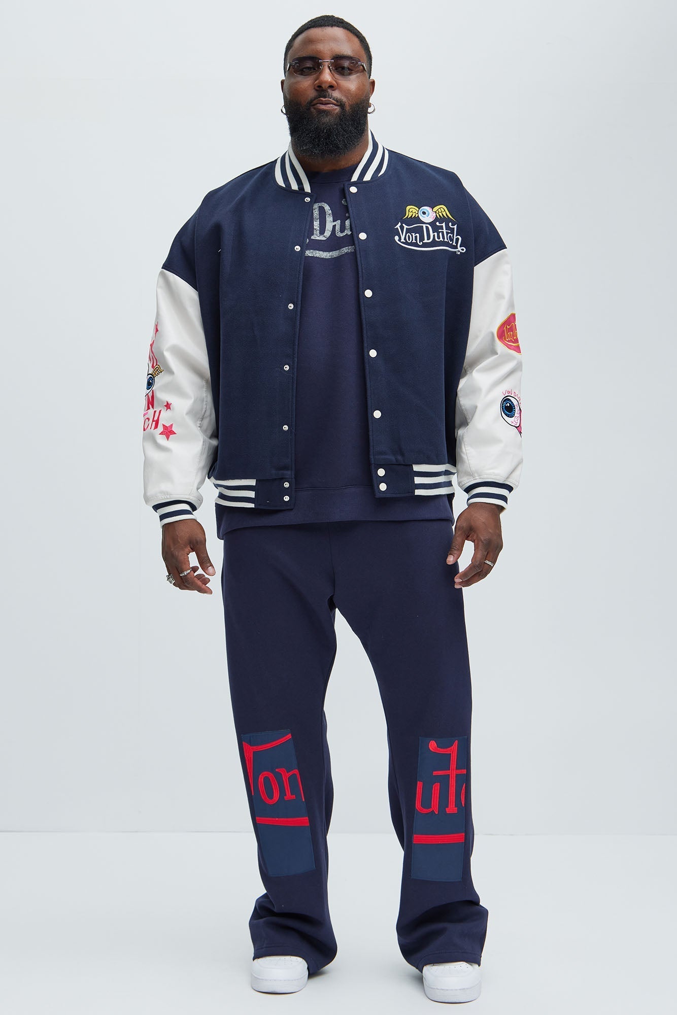 Von Dutch Eyeball Varsity Jacket - Navy/combo Fashion Nova