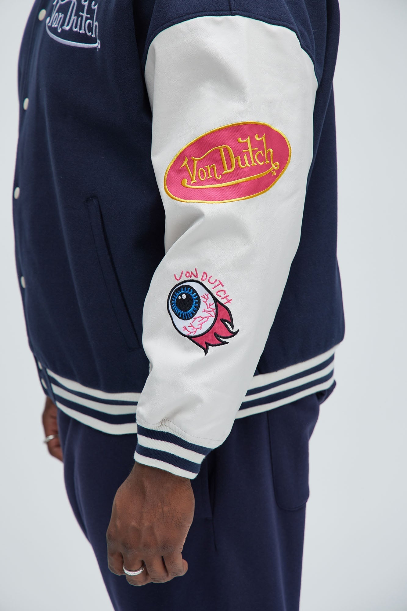 Von Dutch Eyeball Varsity Jacket - Navy/combo Fashion Nova