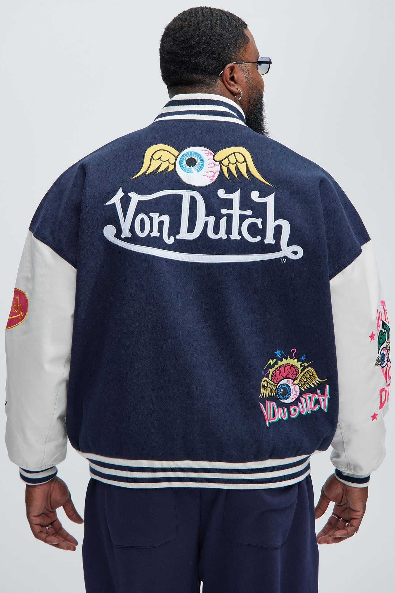 Von Dutch Eyeball Varsity Jacket - Navy/combo Fashion Nova