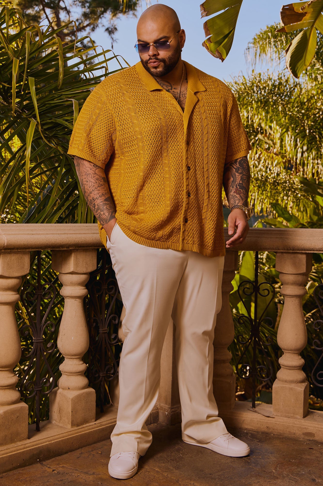 Unwind Cable Knit Short Sleeve Button Up - Mustard Fashion Nova