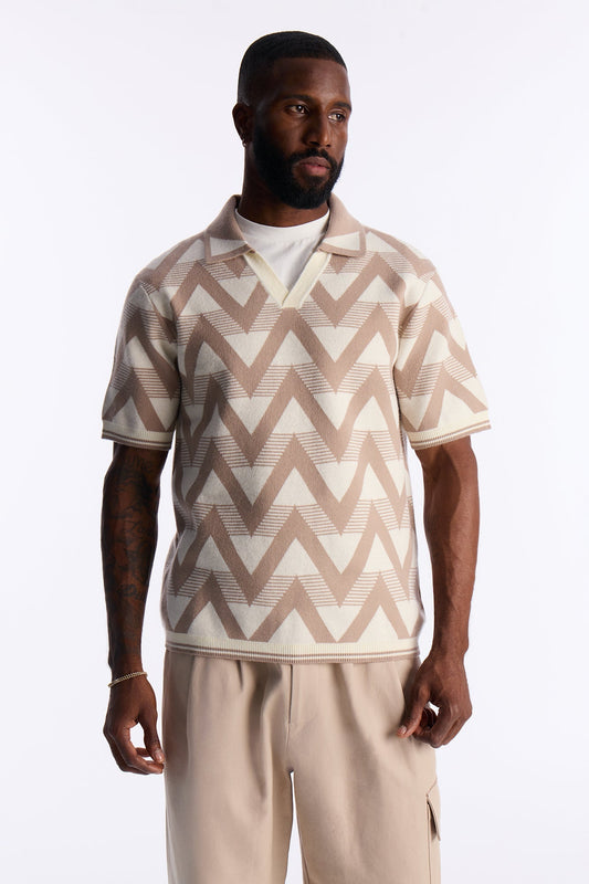 Charlie Johnny Collar Knitted Polo - Taupe Fashion Nova
