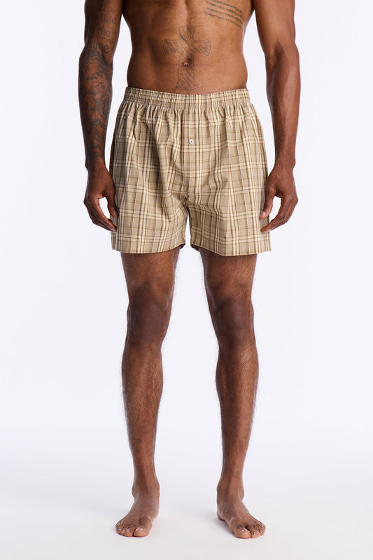 Classic Plaid Cotton Boxer - Tan Fashion Nova