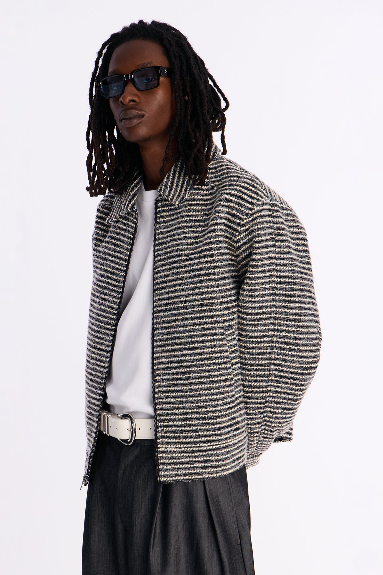 Relaxed Cropped Tweed Bomber Jacket - Grey Fashion Nova