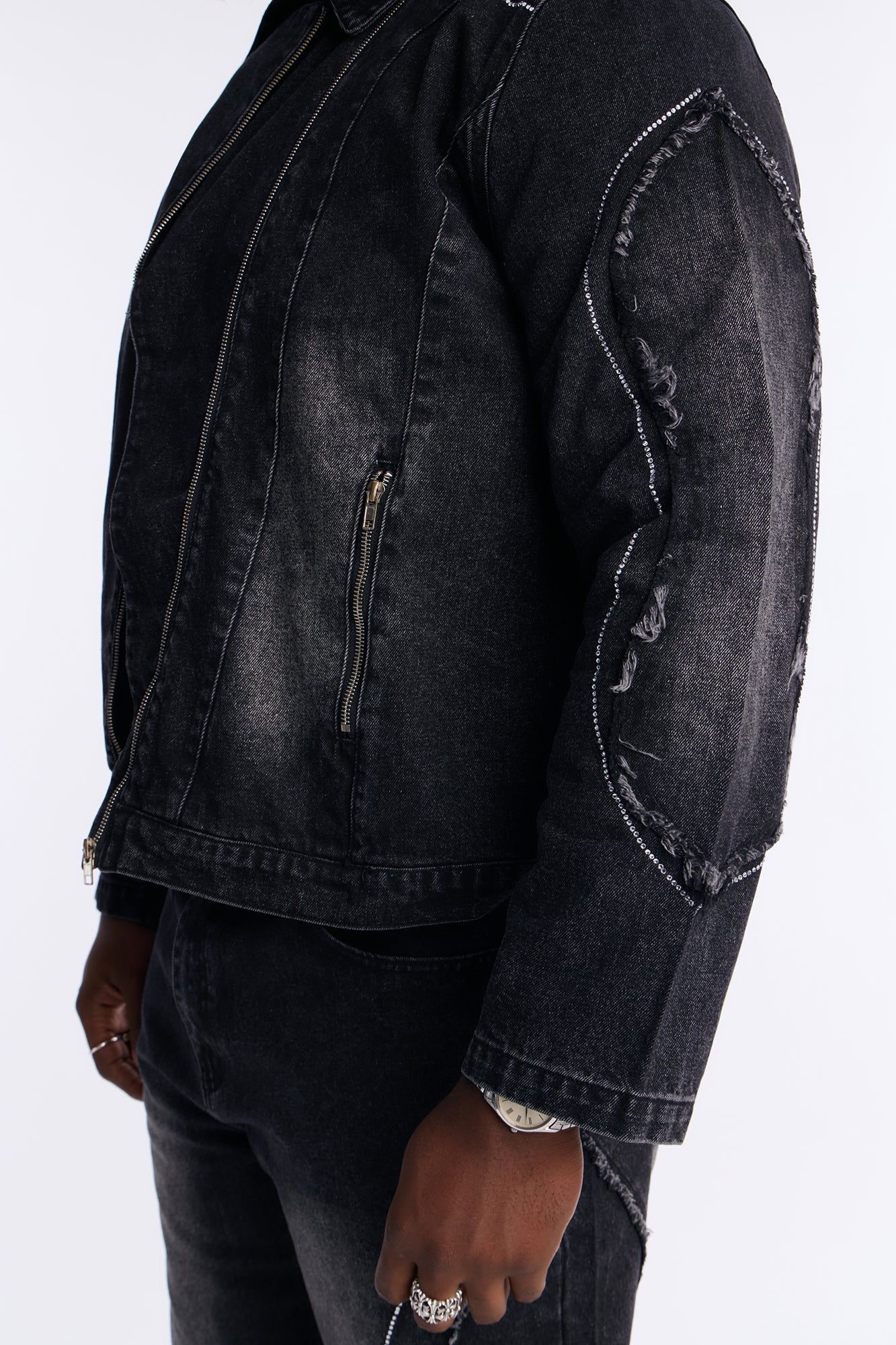 Moto Been Down Jeweled Denim Jacket - Black Wash Fashion Nova