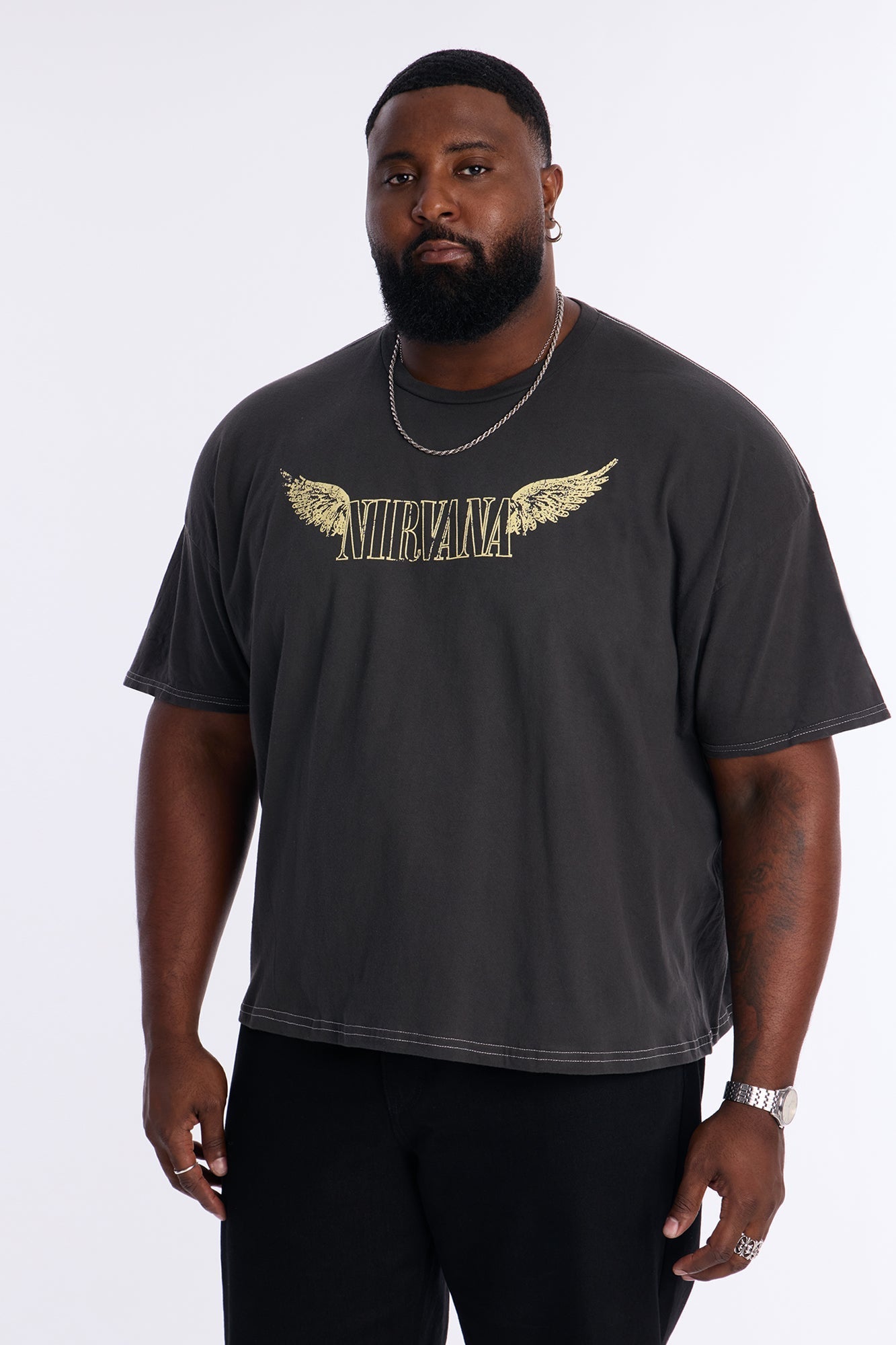 Nirvana Angel Utopia Boxy Short Sleeve Tee - Black Fashion Nova