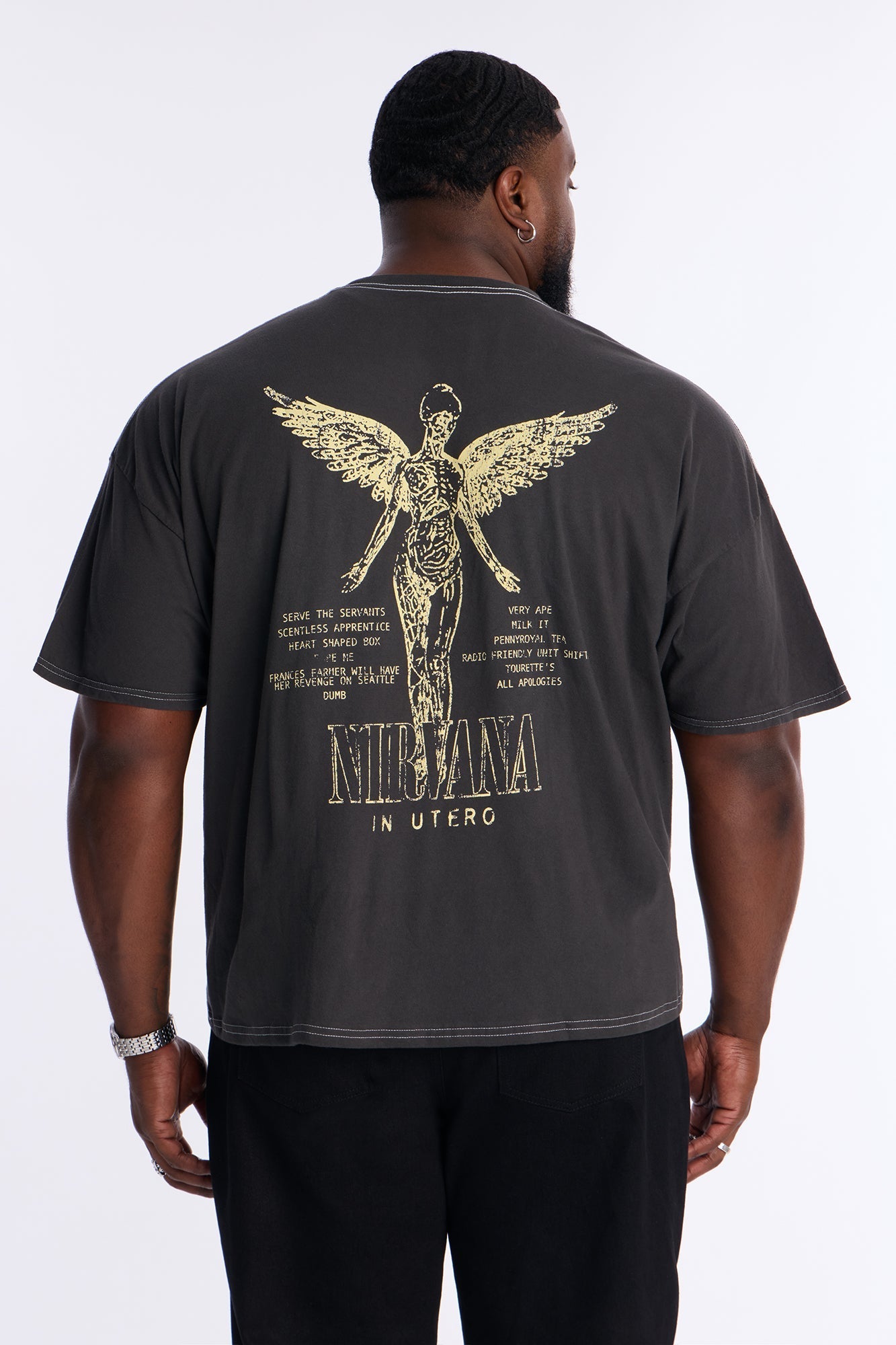 Nirvana Angel Utopia Boxy Short Sleeve Tee - Black Fashion Nova
