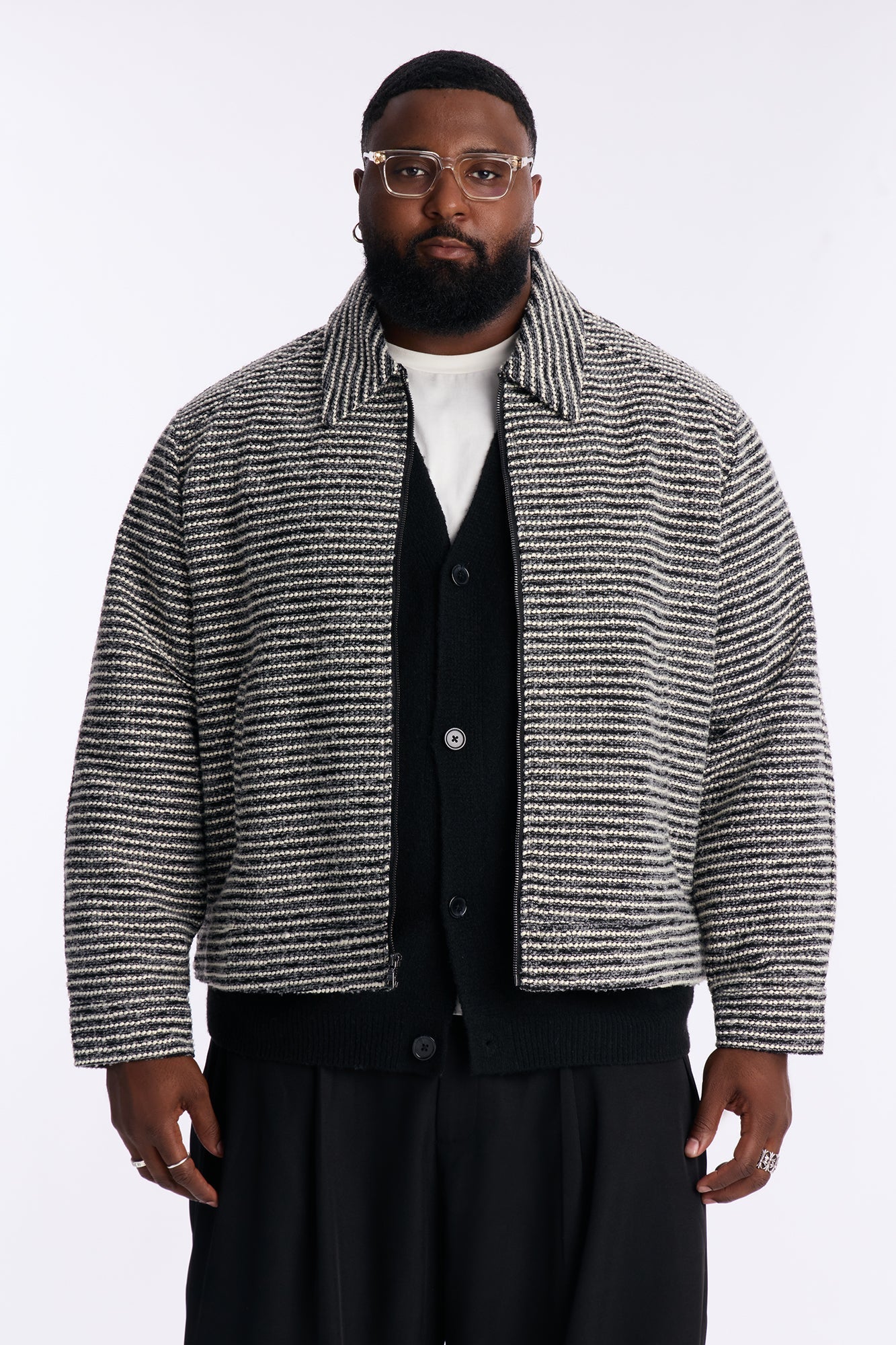 Relaxed Cropped Tweed Bomber Jacket - Grey Fashion Nova