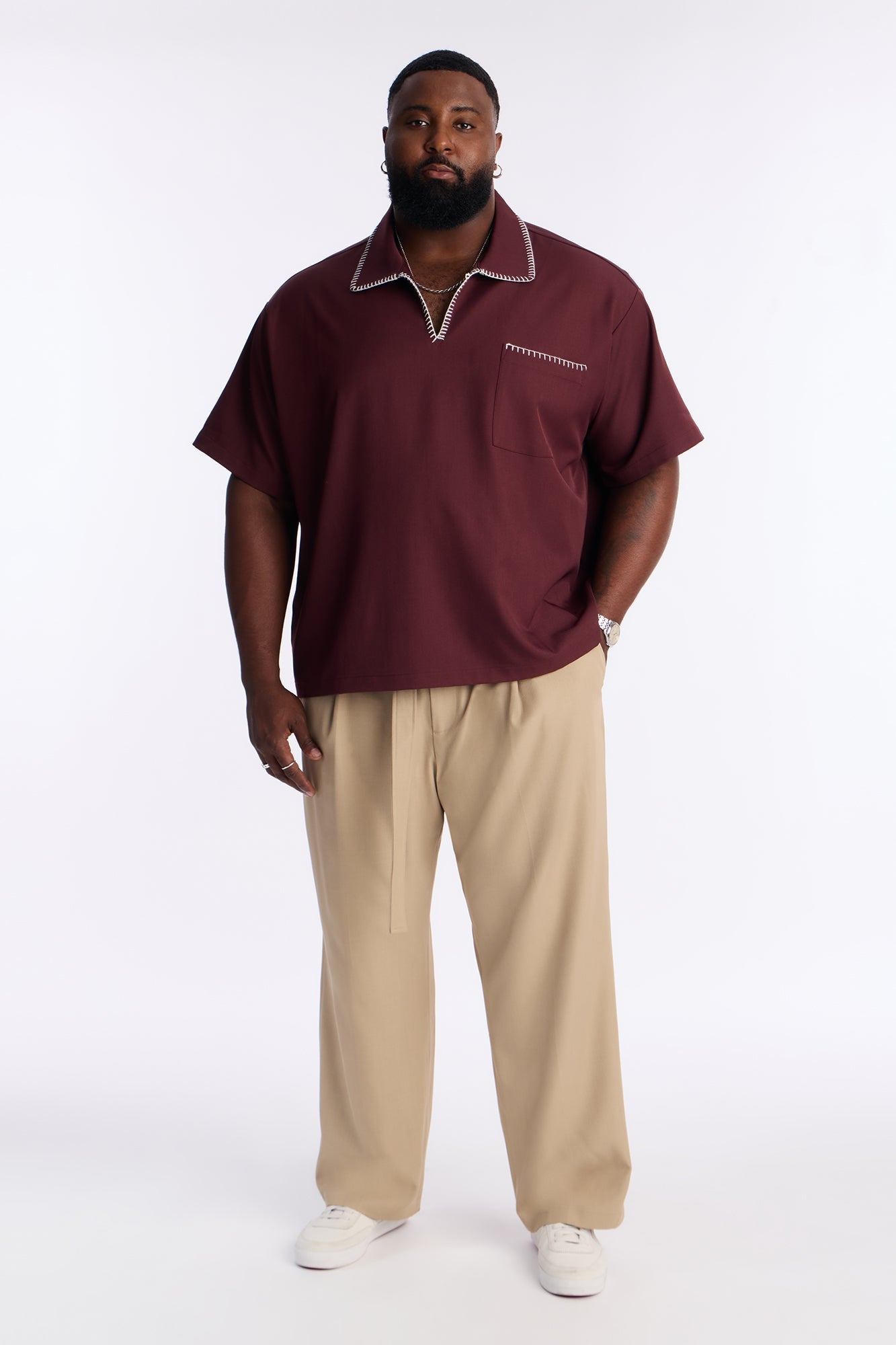 Hyde Stitch Polo - Burgundy Fashion Nova
