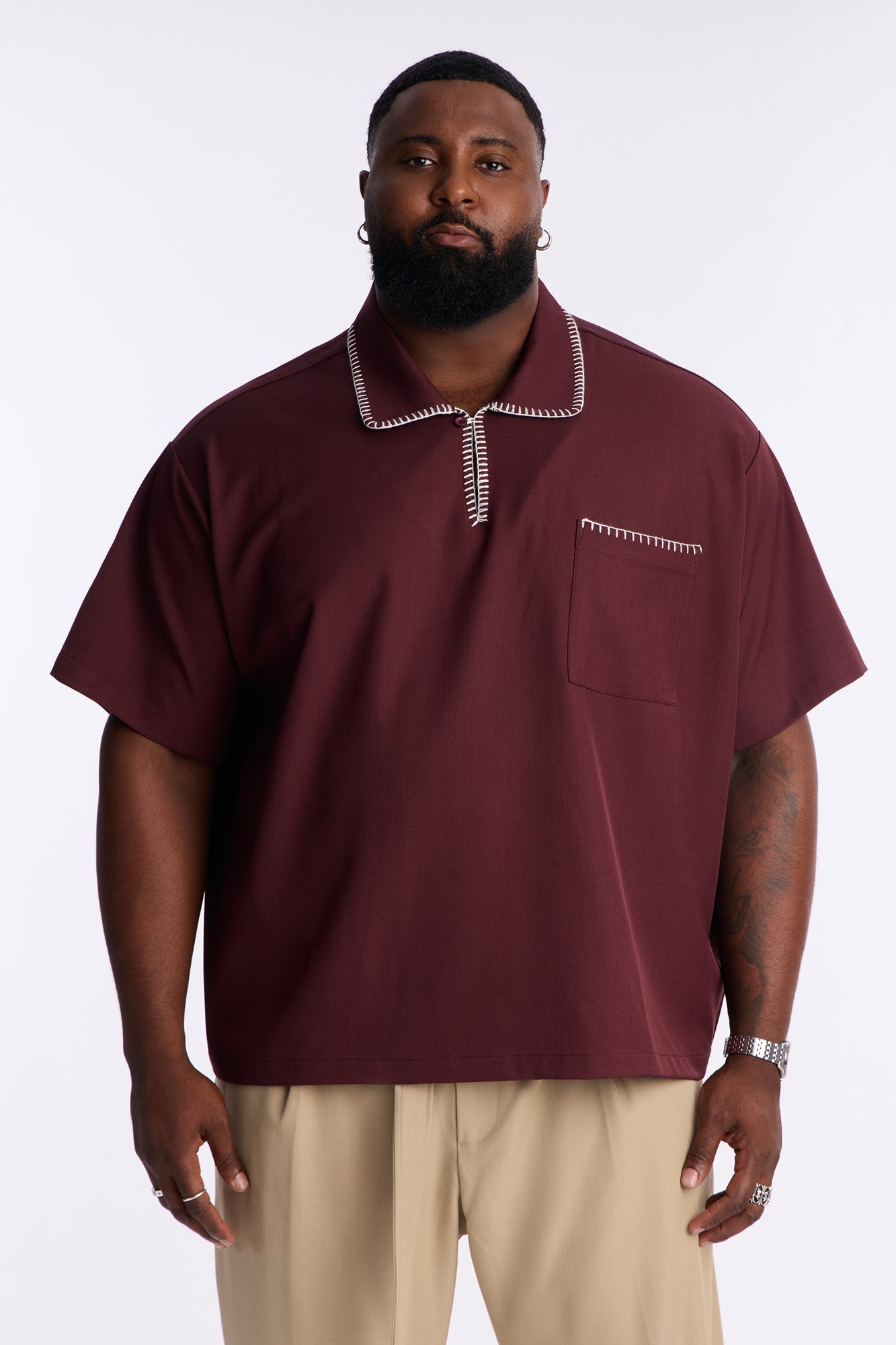 Hyde Stitch Polo - Burgundy Fashion Nova