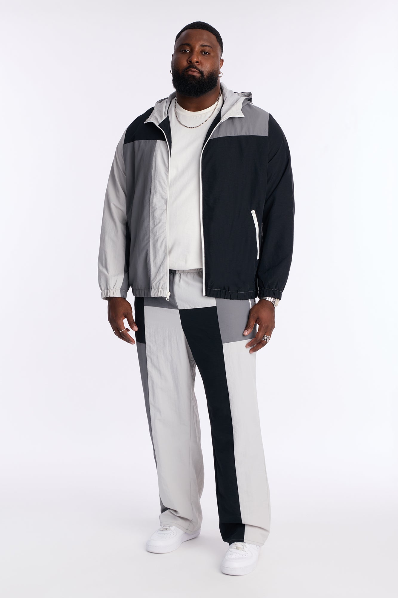 Relaxed Axel Color Block Funnel Neck Hooded Tech Jacket - Black Fashion Nova