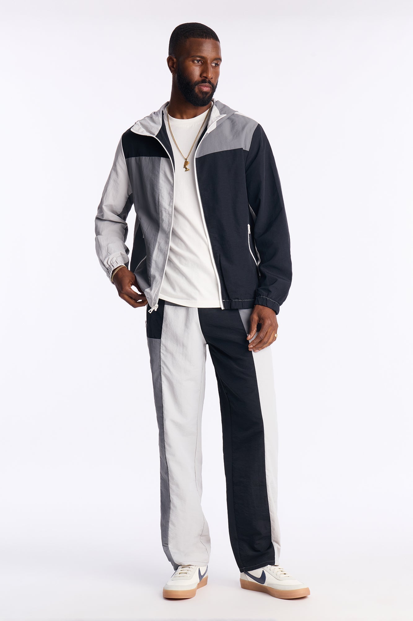 Relaxed Axel Color Block Funnel Neck Hooded Tech Jacket - Black Fashion Nova