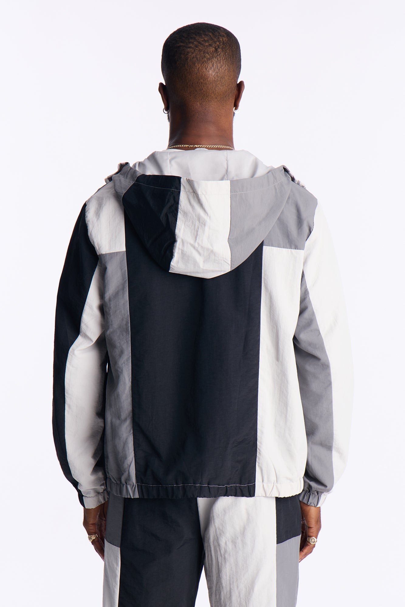 Relaxed Axel Color Block Funnel Neck Hooded Tech Jacket - Black Fashion Nova
