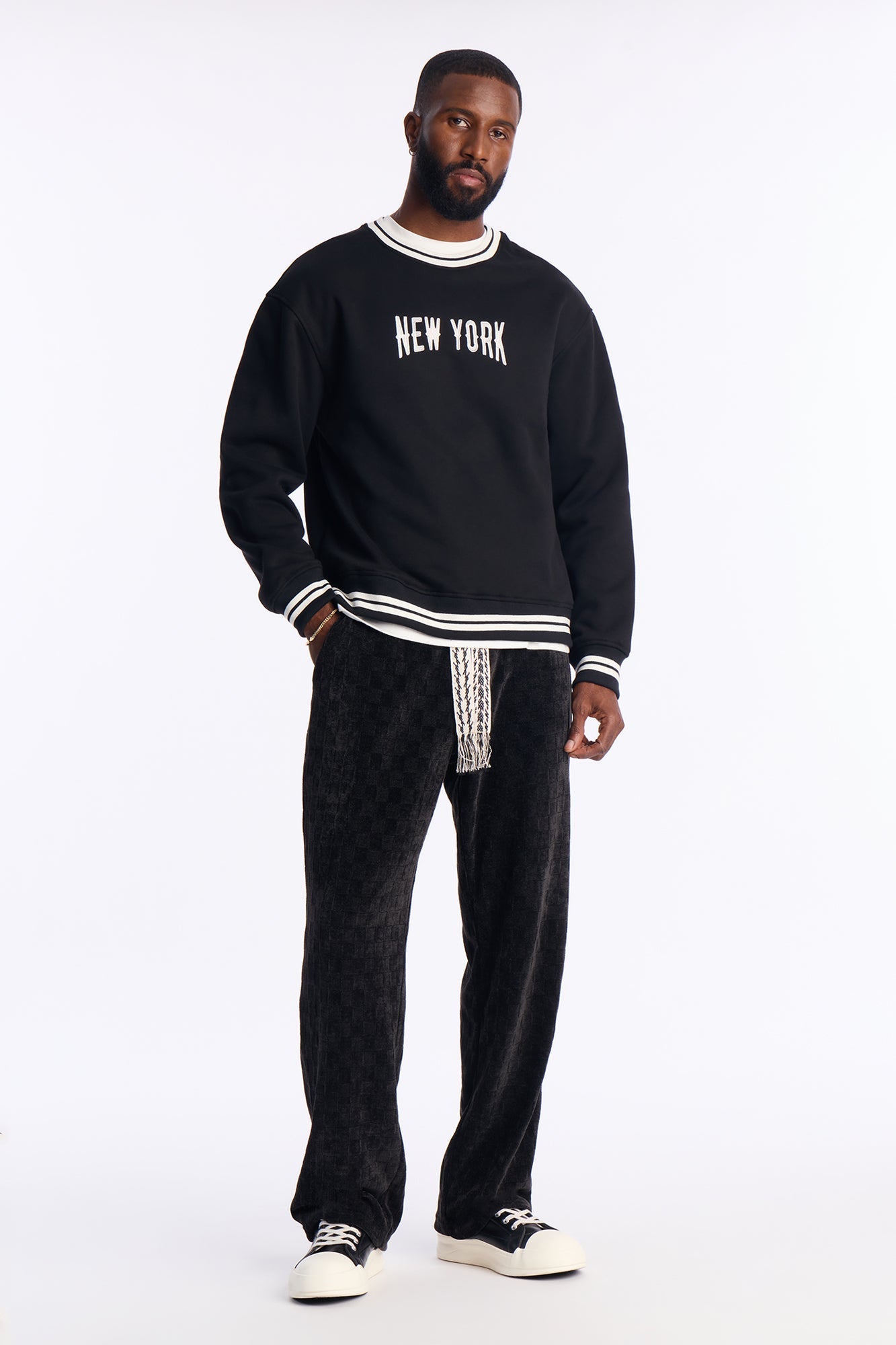 Straight Chenille Textured Pant - Black Fashion Nova