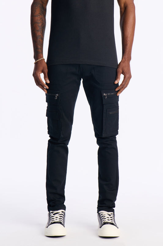 Stacked Skinny Take A Stroll Cargo Zipper Jean - Black Fashion Nova